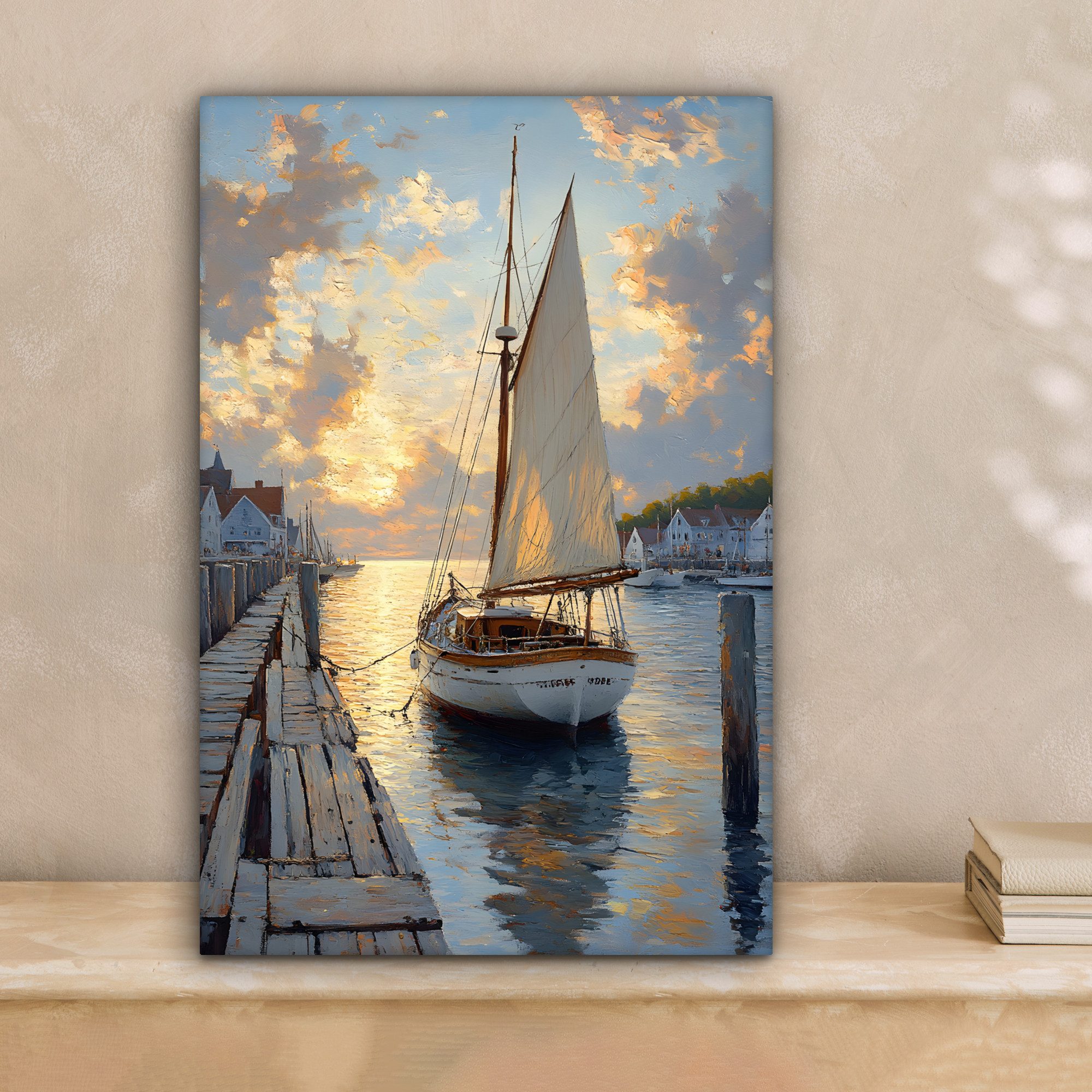 OneMillionCanvasses® Leinwandbild Segelboot - Sonne - Pier - Holz, Fotodruc günstig online kaufen