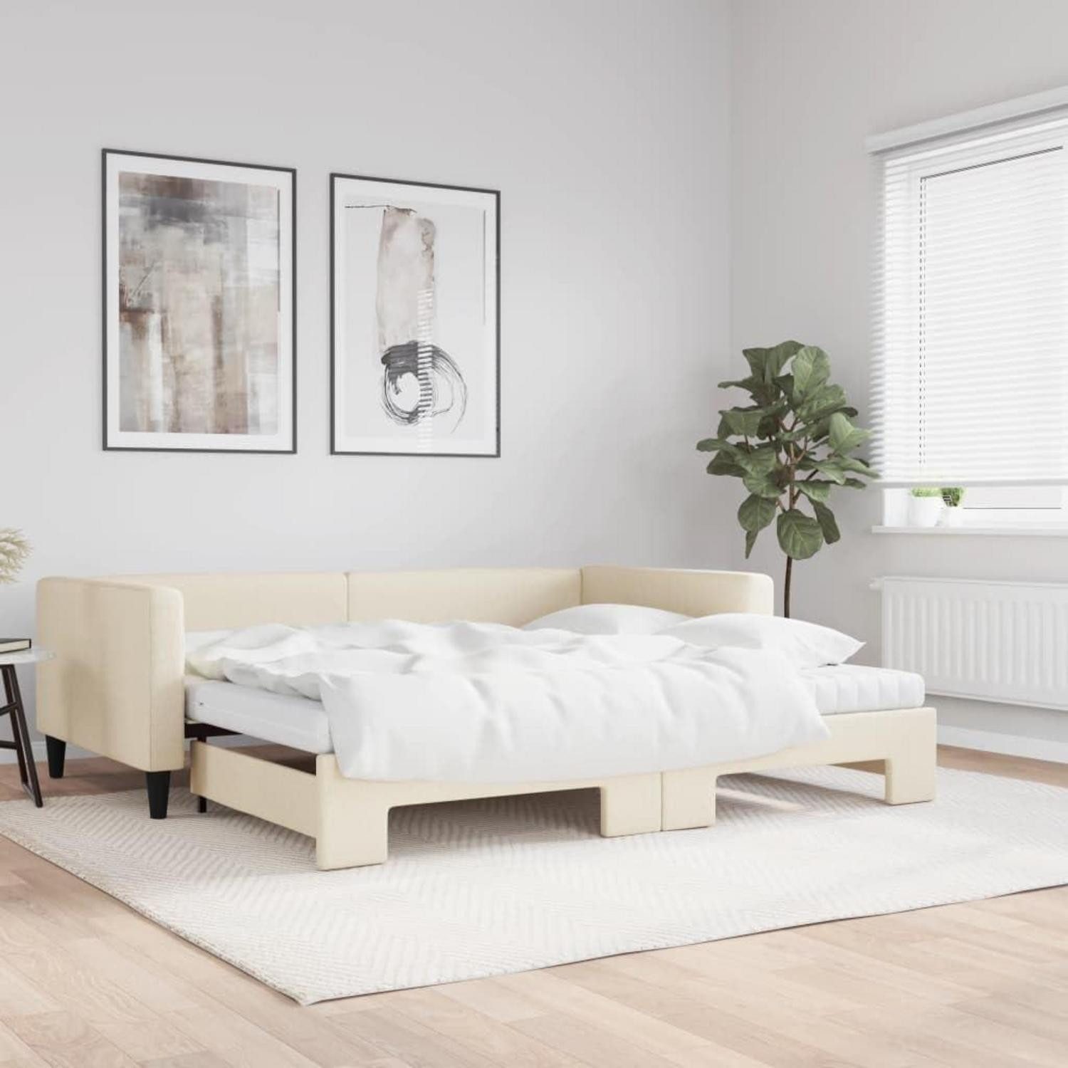 LuxusKollektion Schlafsofa Sofabett Ausziehbar 100 x 200 mit Bettkasten & Matratze Creme