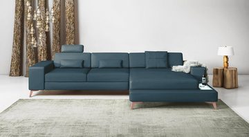 BULLHOFF Ecksofa Ledersofa Ecksofa Designsofa Couch L-Form LED Sofa grün MÜNCHEN III