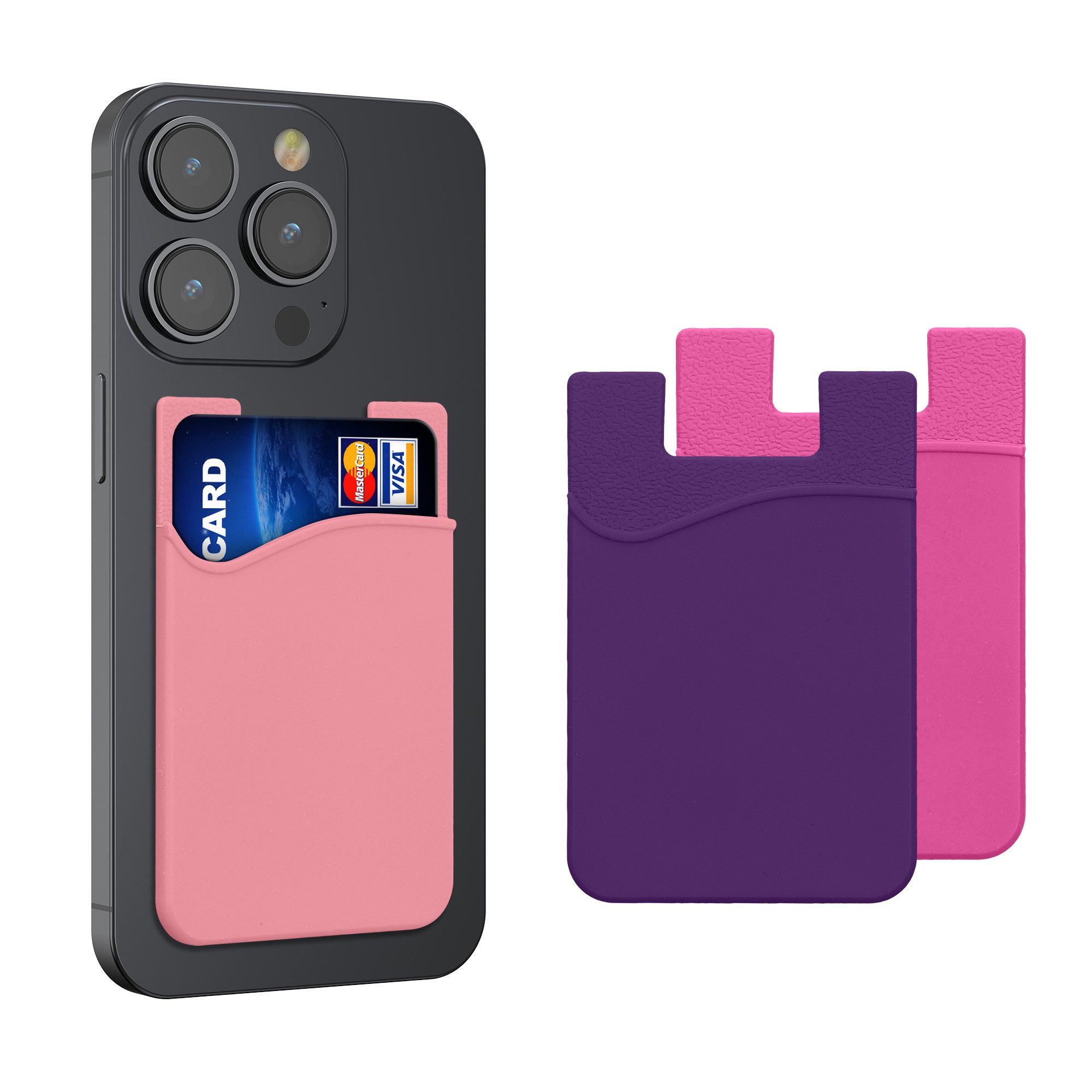 kwmobile Etui 3x Kartenhalter Hülle für Smartphone, selbstklebend - Aufklebbare Silikon Kreditkarten Tasche - 8,5x5,5cm