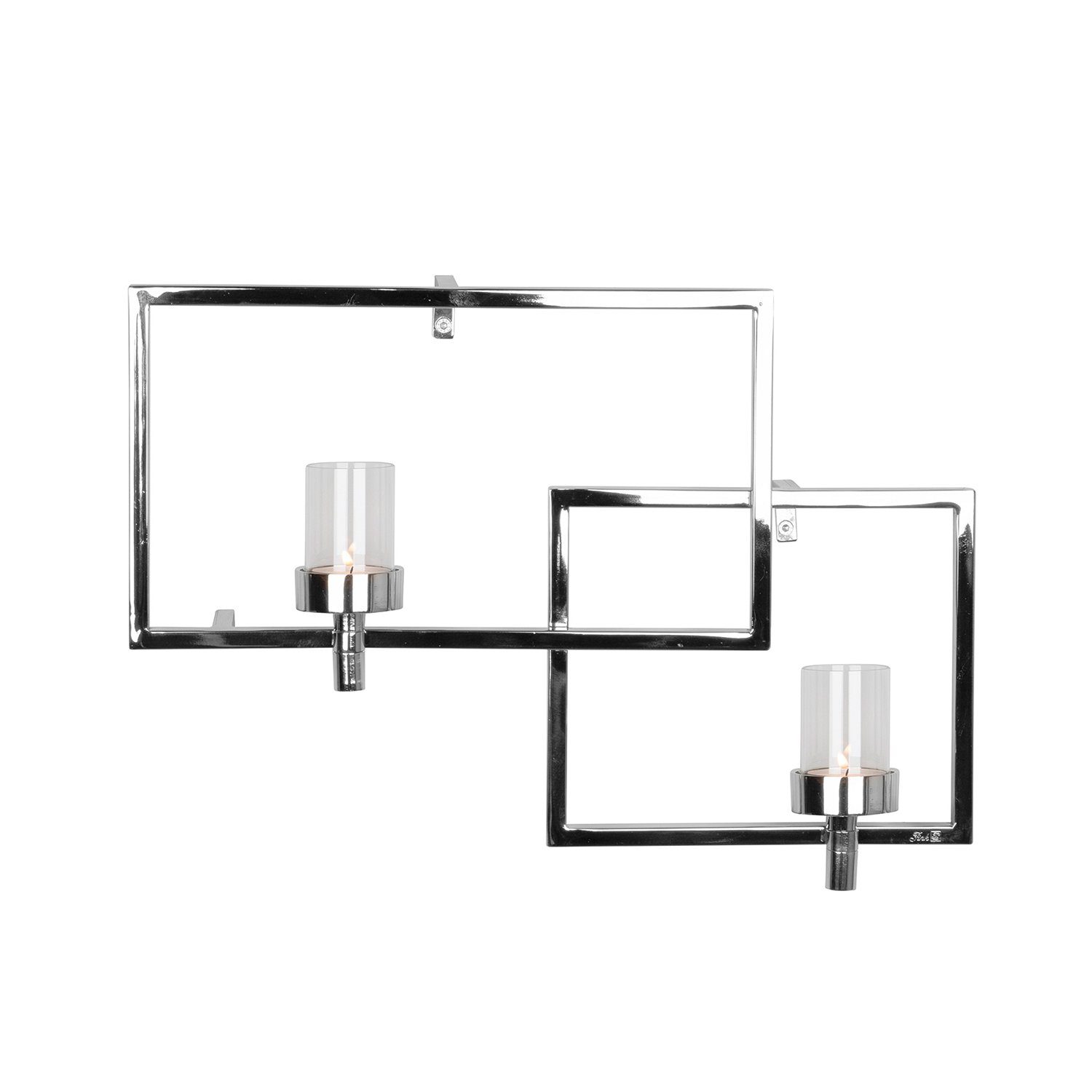 Fink Wandkerzenhalter Wandleuchter vernickelt x - - - H.28cm / silberfarben 2-flammig B.42cm, - Metall Escala Glas