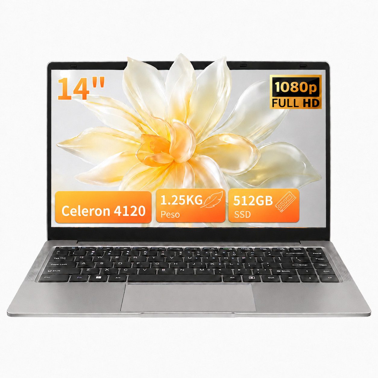 LONGEVINCE 14 Zoll Ultrabook Laptop, 8 GB RAM, N4120, Windows 11 Pro Notebook (35,56 cm/14 Zoll, Intel, 8 GB, 476 GB SSD, mit Deutscher Tastaturfolie, Celeron N4120 (bis zu 2,6 GHz)