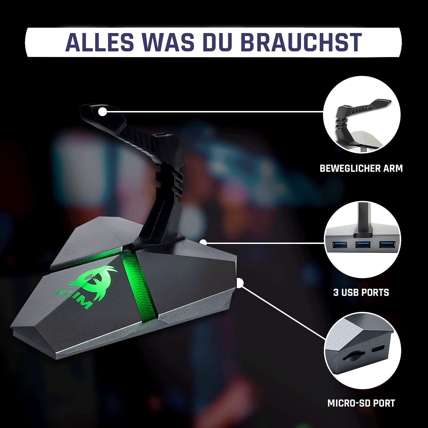 KLIM Bungee Gaming-Maus (KLIM Bungee Mauskabelhalter für kabelgebundene Maus)