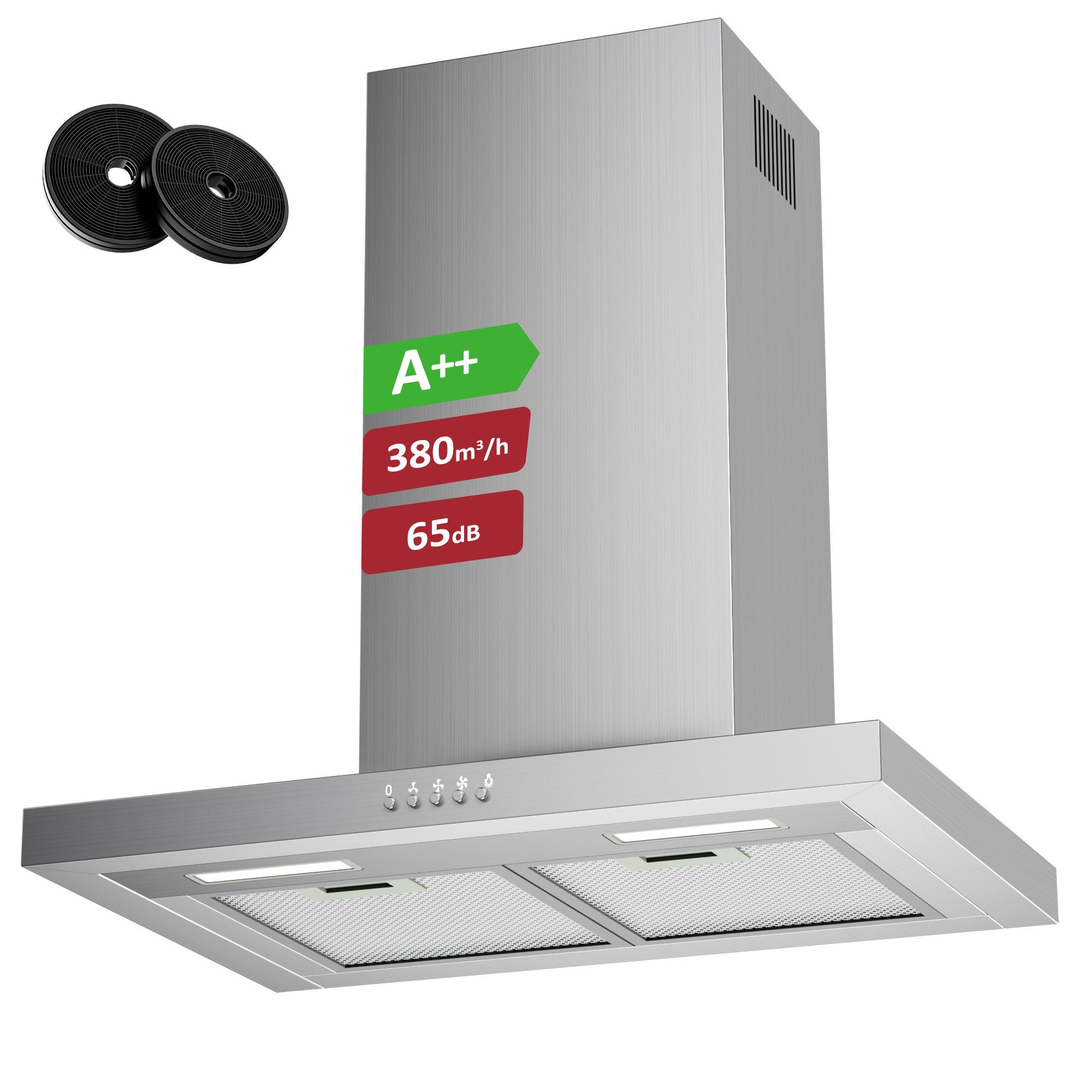 Levivo Wandhaube A++ Dunstabzugshaube 60cm Umluft & Abluft mit 380 m³/h A++ Dunstabzugshaube 60cm Umluft & Abluft mit 380 m³/h, Aktivkohlefiltern, Fettfiltern, LED-Beleuchtung