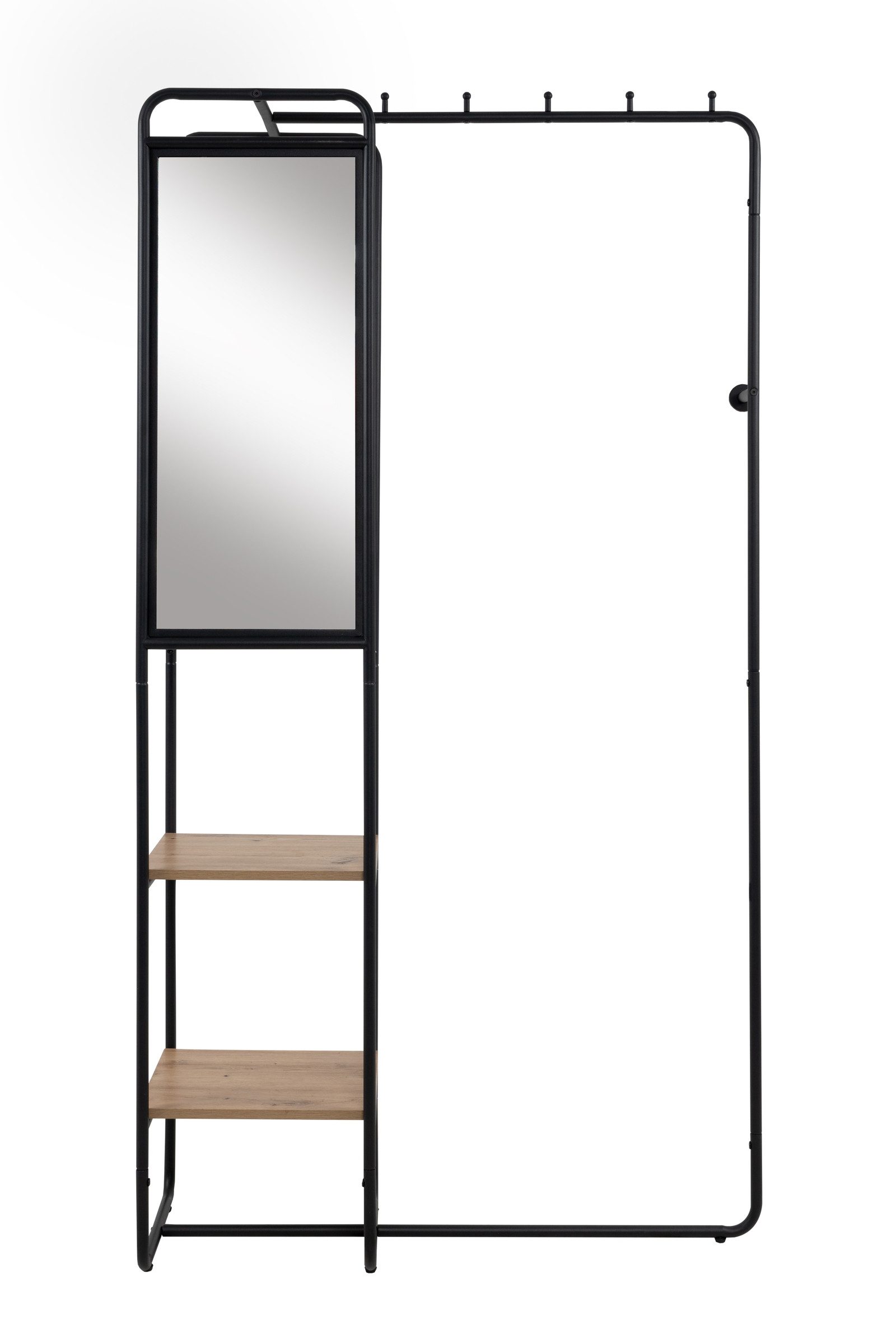 Finori Kompaktgarderobe Spiegel, Ablagen, schwarz / Dekor Artisan Eiche - 100x185x37 (BxHxT)