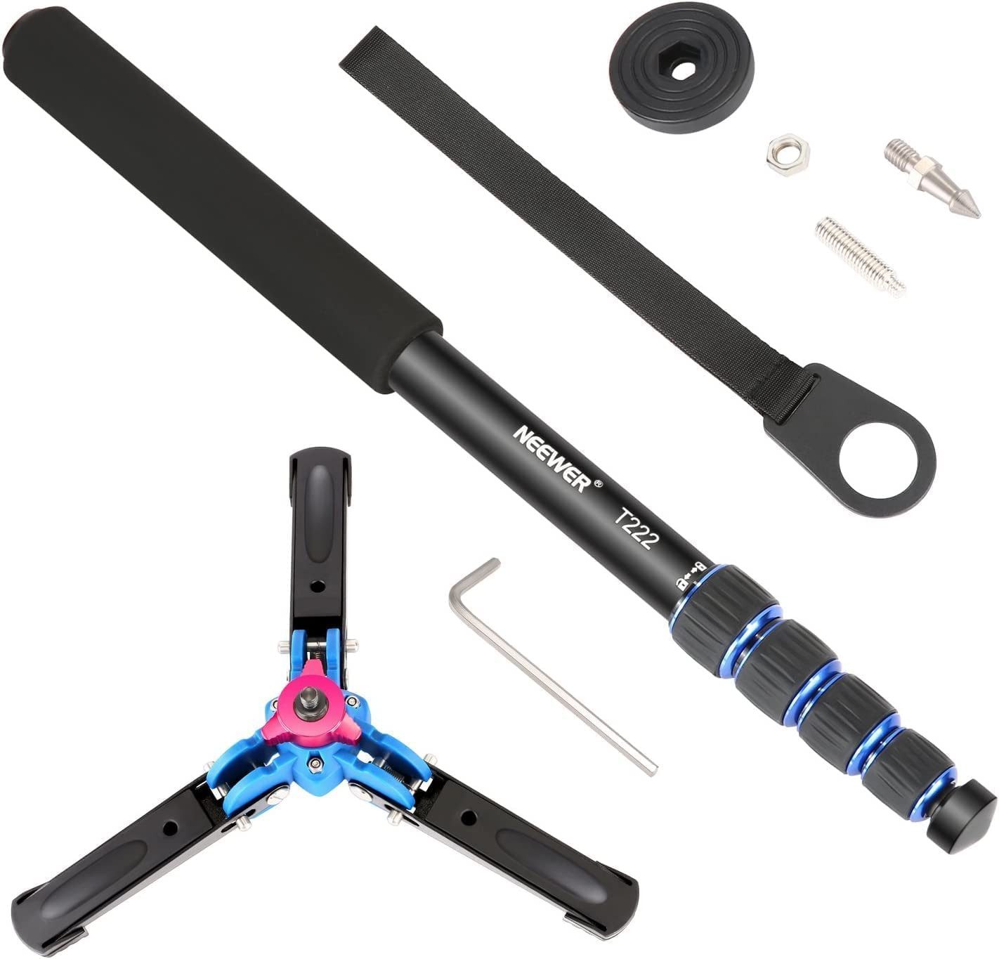 Neewer T222 Ausziehbares Einbeinstativ, Abnehmbarer und Faltbarer Halterung Einbeinstativ (höhenverstellbar von 52 bis 168 cm, 5kg Tragkraft, für DSLR-Kameras)