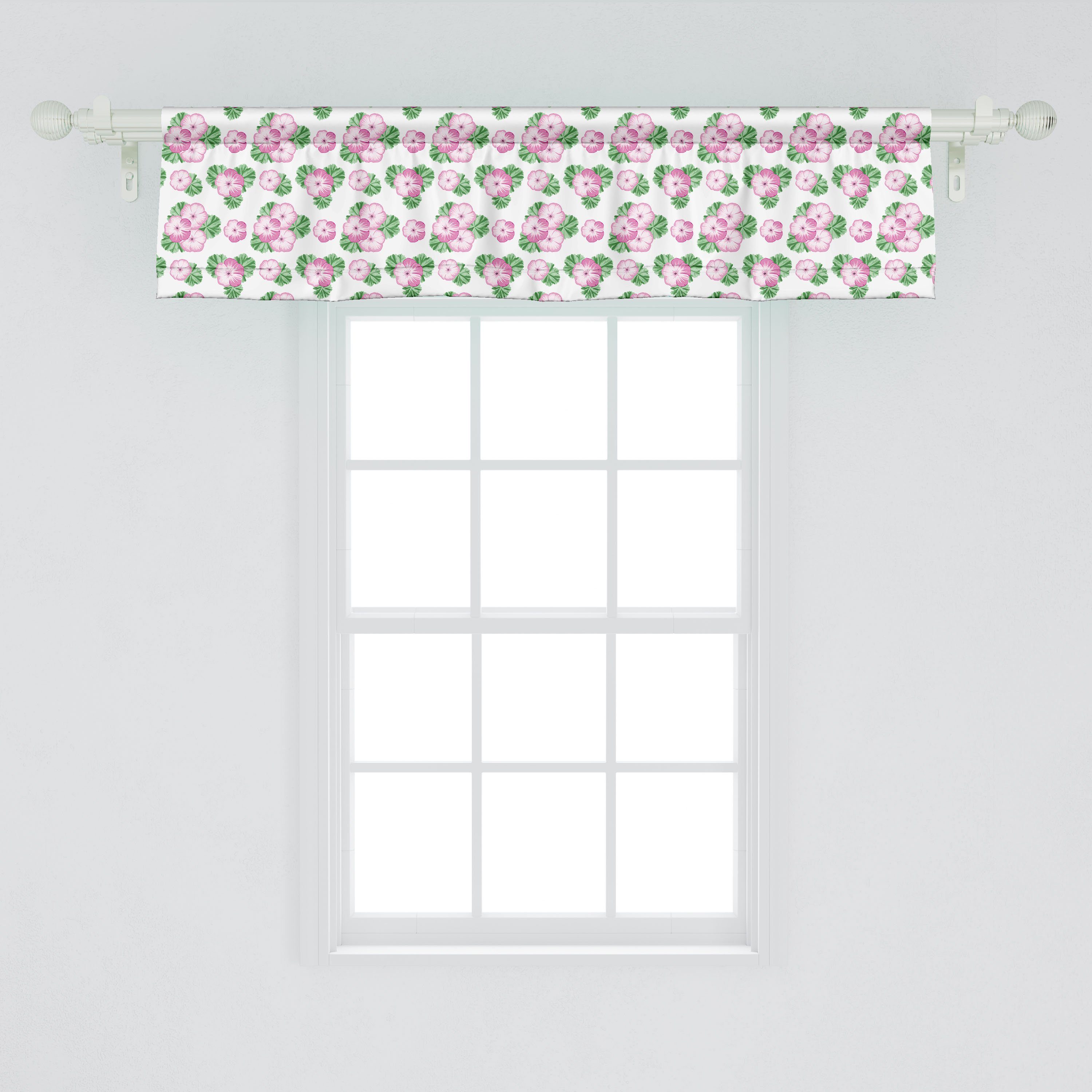 Vorhang Volant Pelargonien mit für Stangentasche, Wiederholter Microfaser, Vintage Abakuhaus, Blumen Küche Dekor Scheibengardine Schlafzimmer