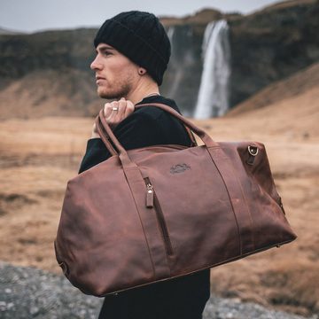 SID & VAIN Reisetasche Leder Weekender Unisex YALEZIP, Echtleder Reisegepäck für Damen & Herren, Sporttasche XL braun-cognac