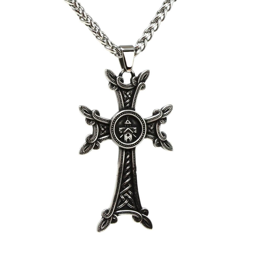 Kette mit Anhänger Lederkette Edelstahlkette 316L KREUZ KIRCHE