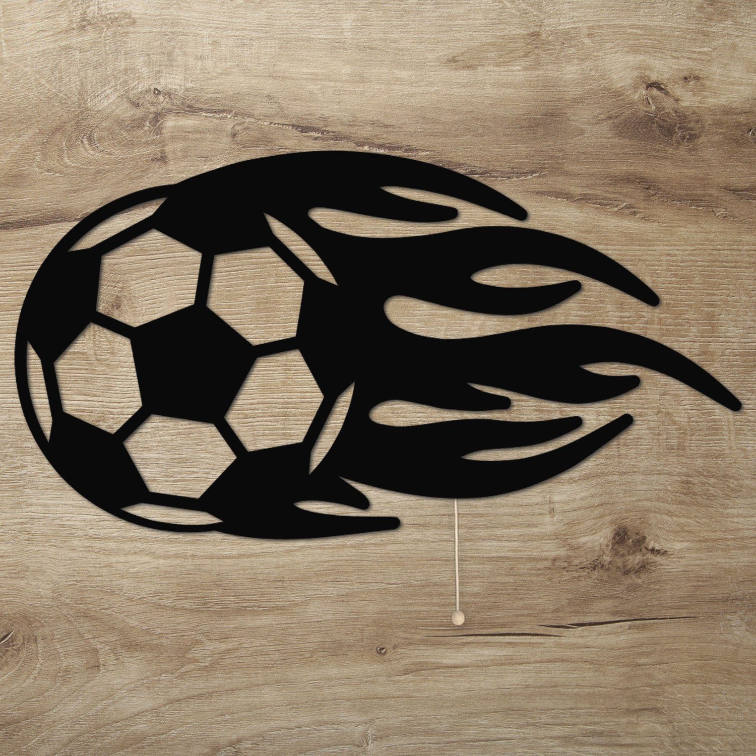 Namofactur LED Dekolicht LED Nachtlicht Wandlampe Fußball Holz Wand Deko Lampe für Kinderzimmer, Mit Zugschalter, LED fest integriert, Warmweiß