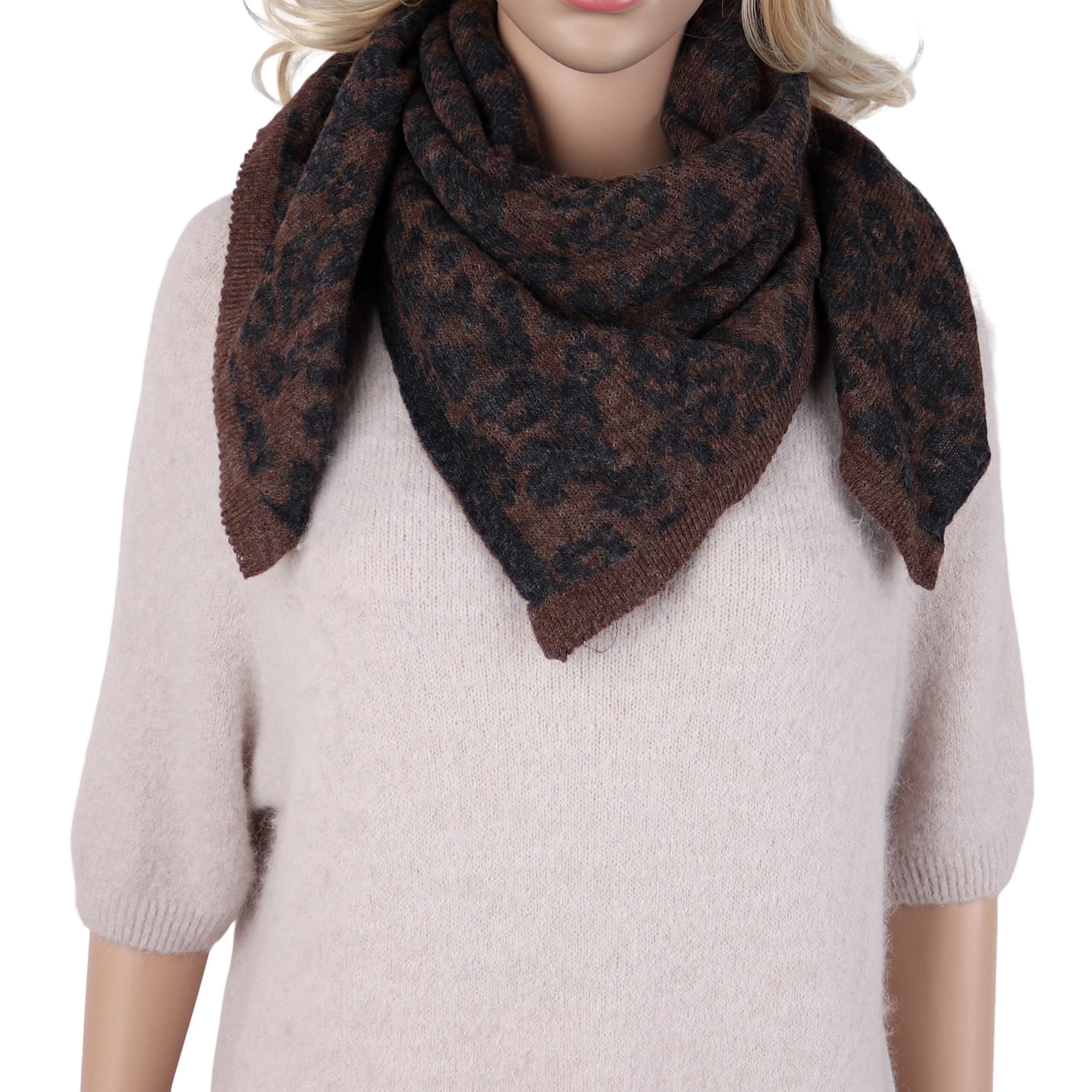 MIRROSI Halstuch Damen Winter Schal ca.90x90cm, Super Weich, Leo Ornamentmuster, (Neue Kollektion Herbst/Winter 2026), auch als Dreieckstuch/Schultertuch, warmer Materialmix