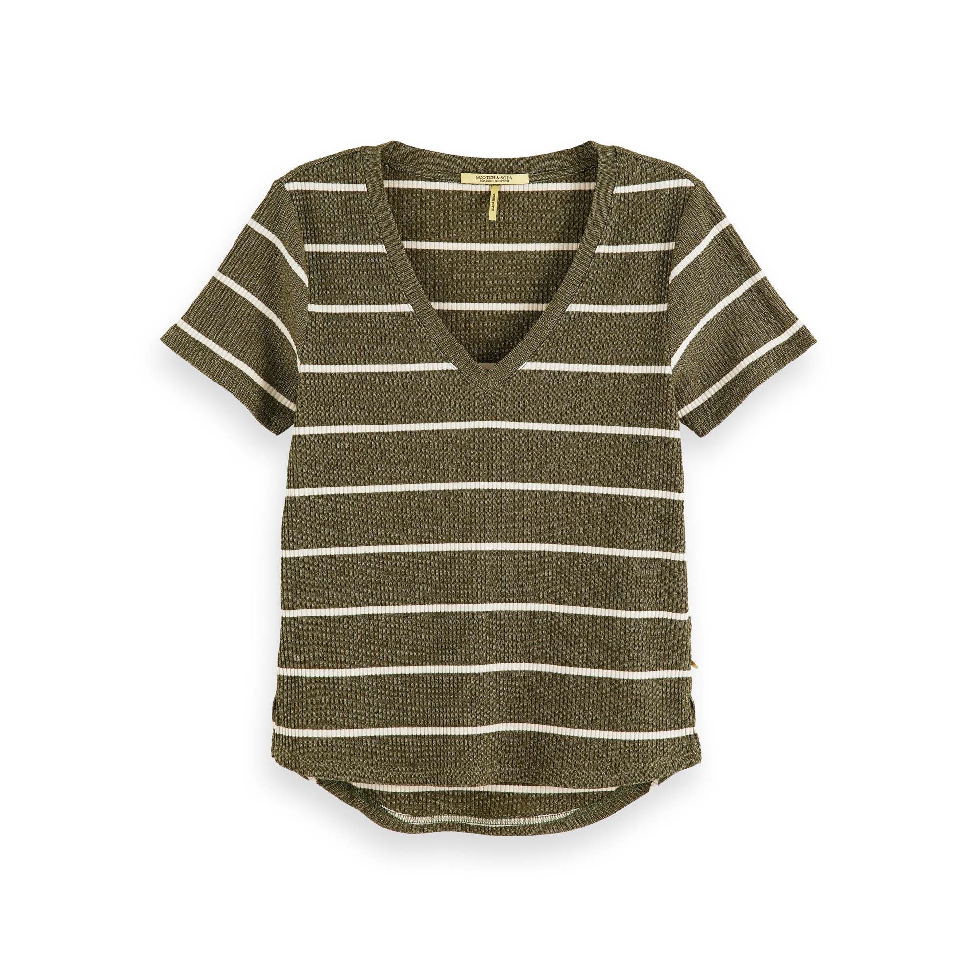 Maison Scotch T-Shirt Maison Scotch Damen T-Shirt Striped Lurex V-Neck 156495