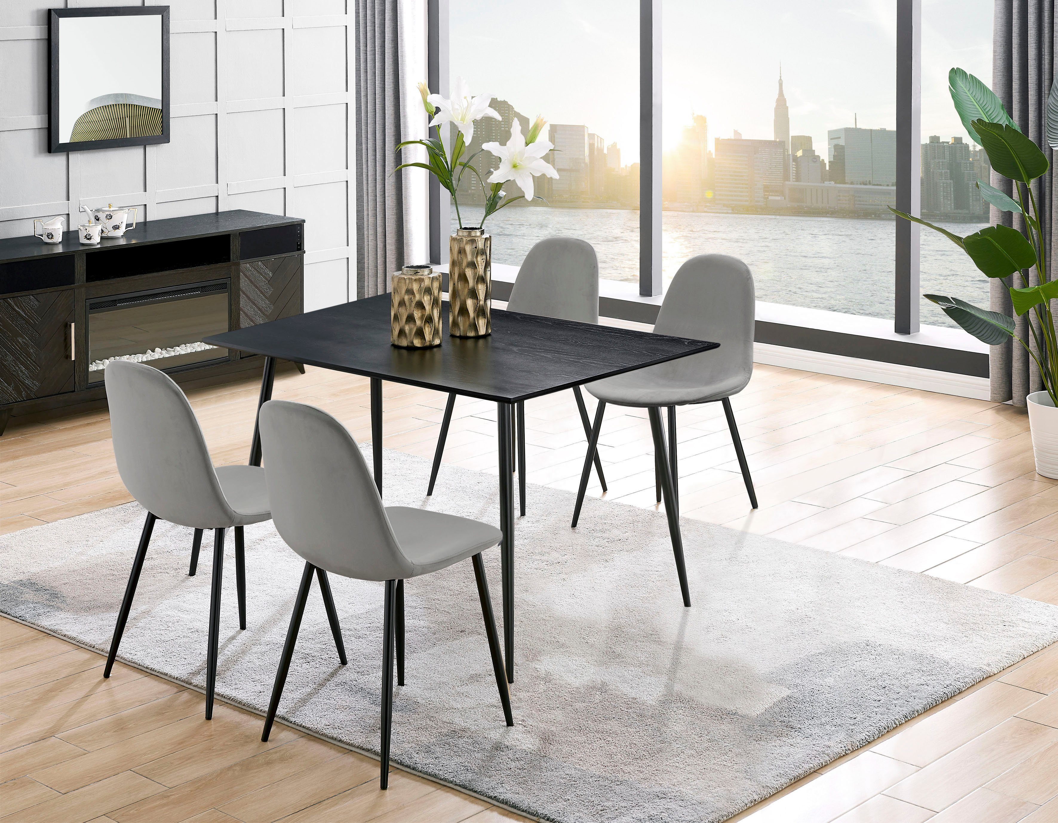 OTTO home Essgruppe Eadwine, Sitzgruppe, Tisch plus 4 Stühle, (Set, 5-tlg., Esstisch plus 4 Esszimmerstühle), bestehend aus Esstisch 120 cm und 4 Esszimmerstühlen, Polsterstühlen