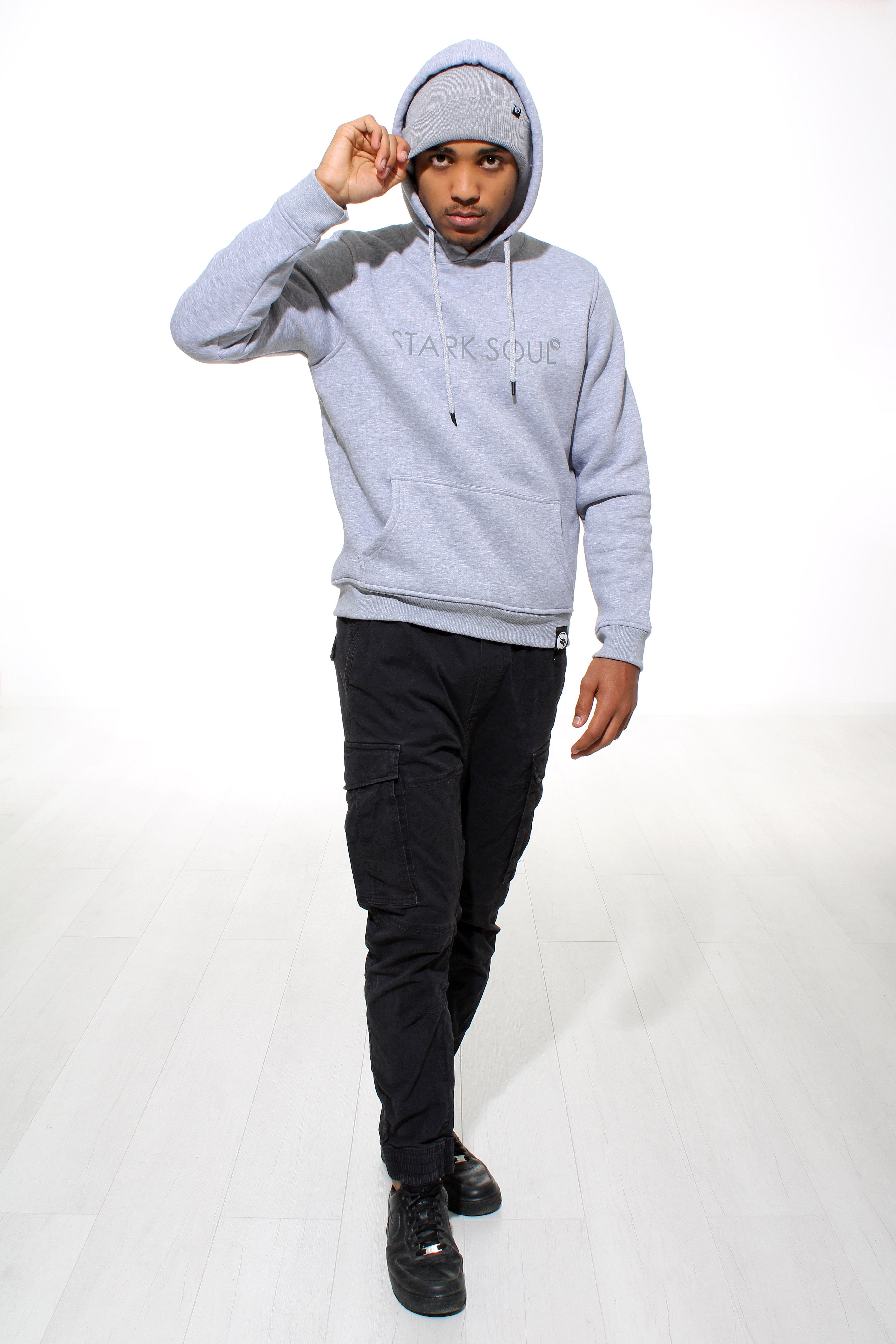 Stark Soul® Hoodie Hoodie mit Ton-in-Ton-Print - Kapuzenpullover - innen angeraut mit Kapuze, Kängurutasche und Markenprint