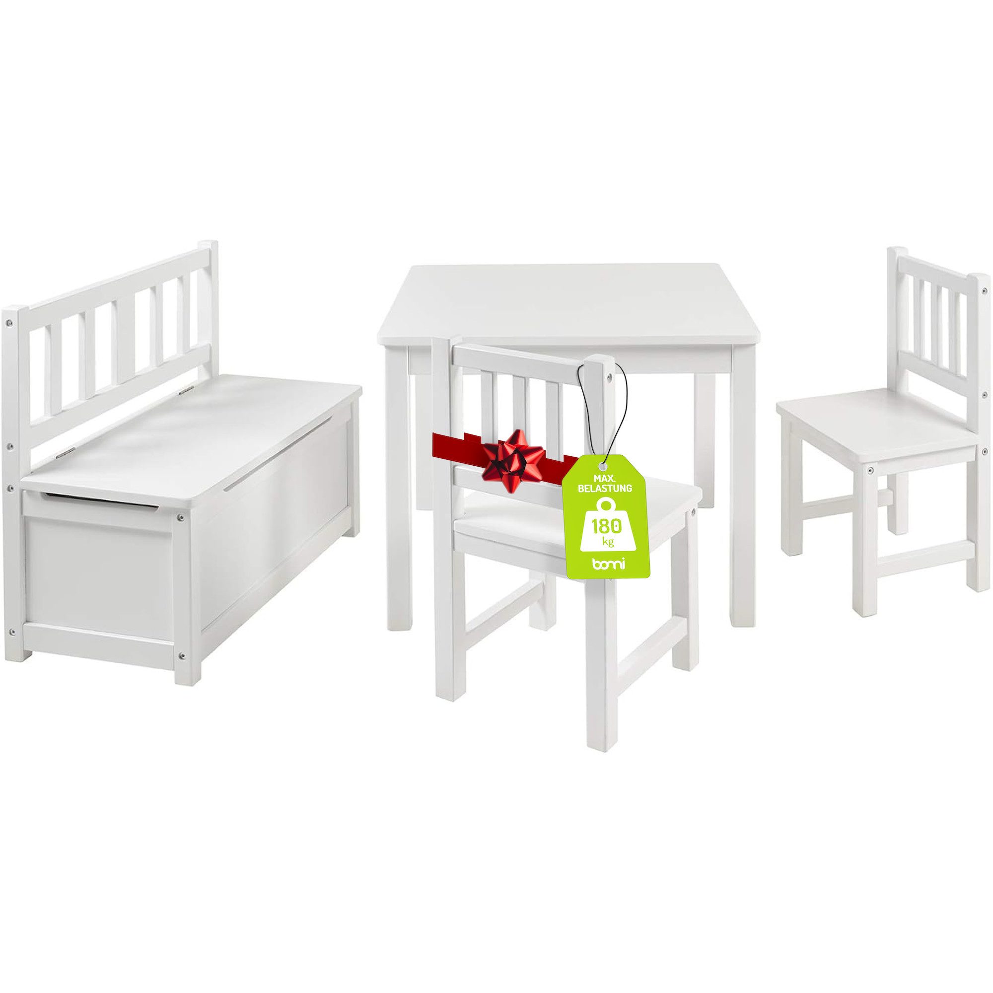 BOMI Kindersitzgruppe Holzsitzgruppe Anna, (4-tlg), Kindertischgruppe aus Holz (4tlg. Tisch, Kinderbank, 2 x Стулья)