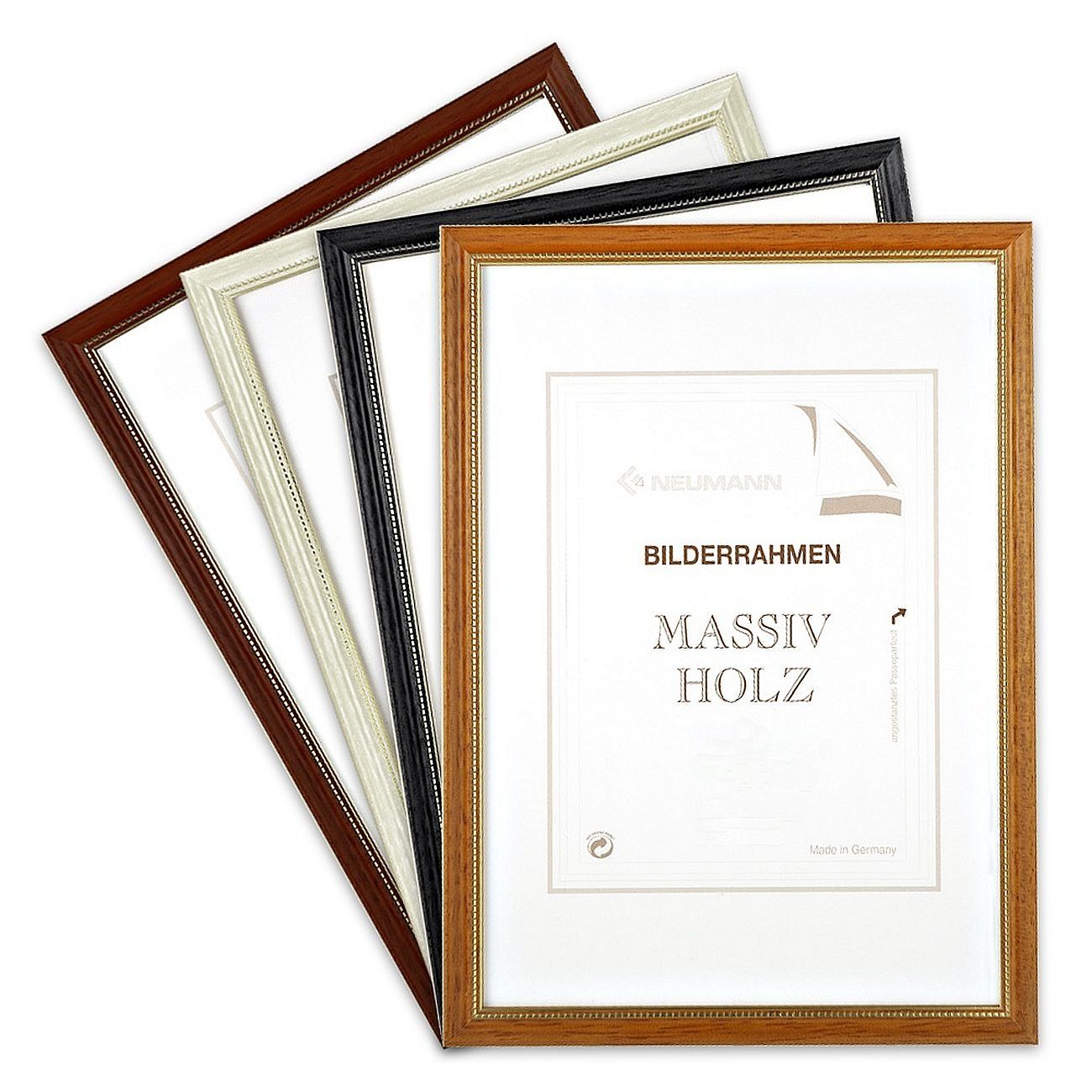 Neumann Goldkante, Holzrahmen PRAG, Farben Weiß in 4 Bilderrahmen Einzelrahmen mit Bilderrahmen