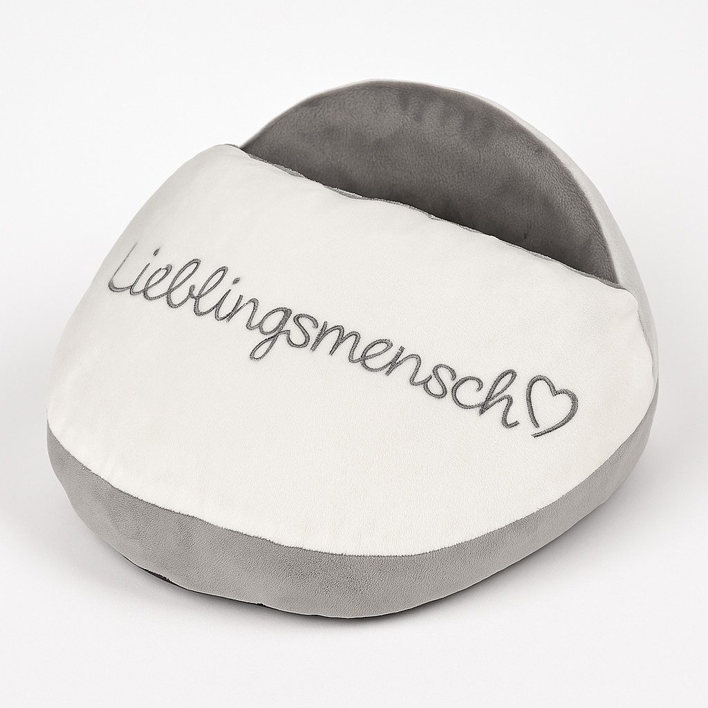 what the shop Fußsack Fußwärmer Lieblingsmensch 35 cm grau creme 100% Polyester Geschenkidee (1-tlg), Wohlfühlwärme für kalte Füße