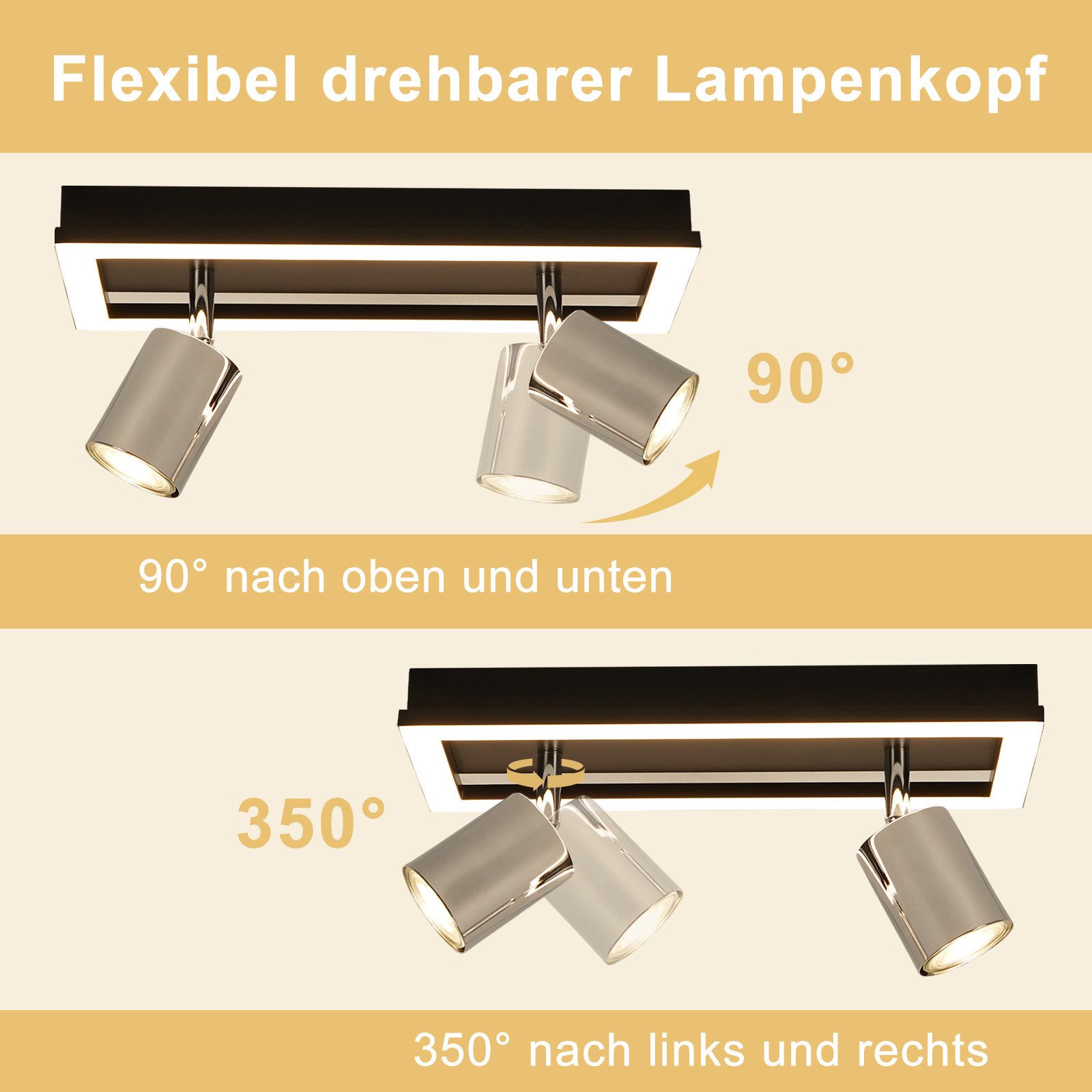Nettlife LED Deckenstrahler Deckenleuchte 2/3/4 Flammig GU10 Küche Modern Warmweiß 12W Schwenkbar, Schwenkbar, LED fest integriert, Warmweiß, Deckenspots für Flur Wohnzimmer Schlafzimmer