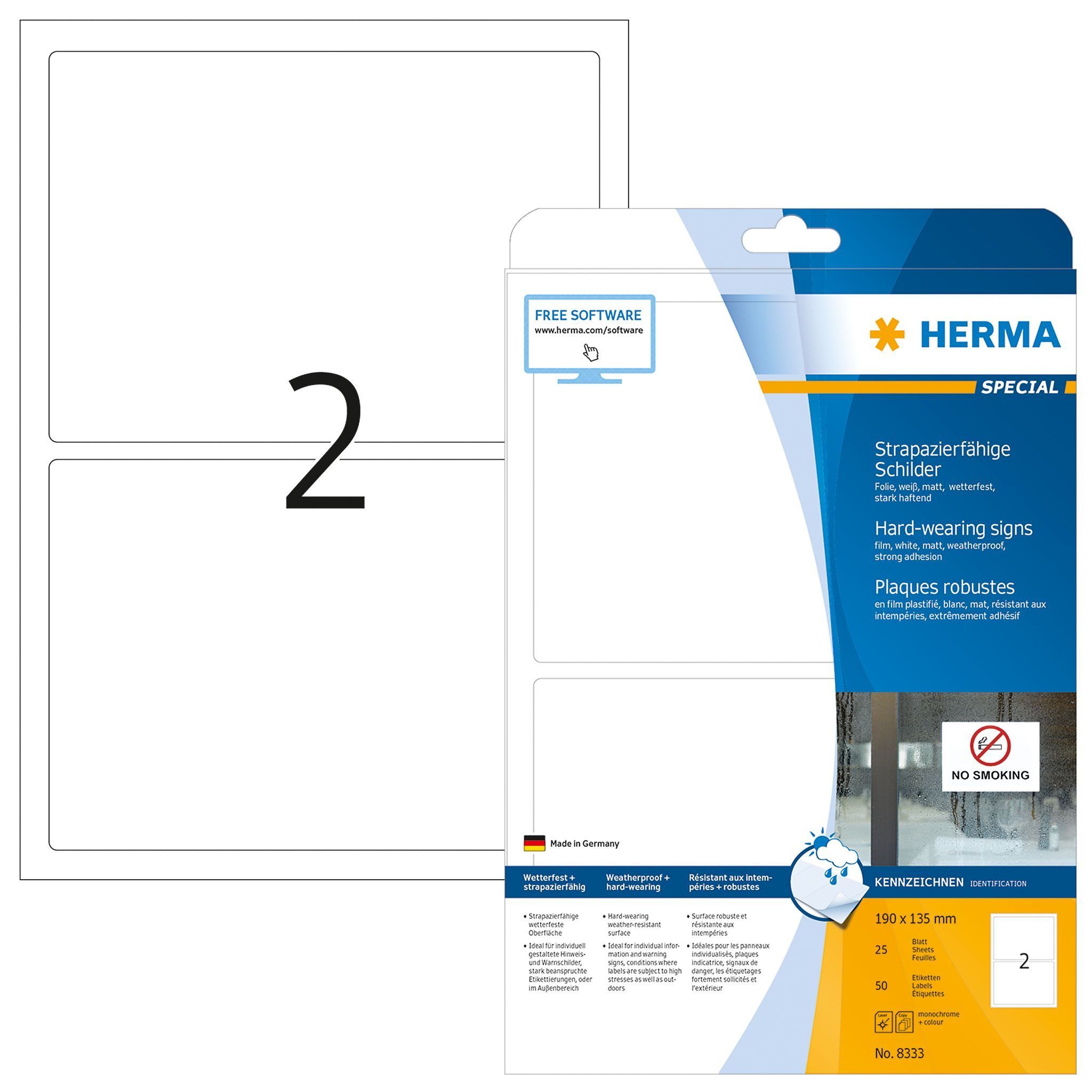 Etikett Herma Etiketten stark haftend 190 x 135 mm Folie weiss