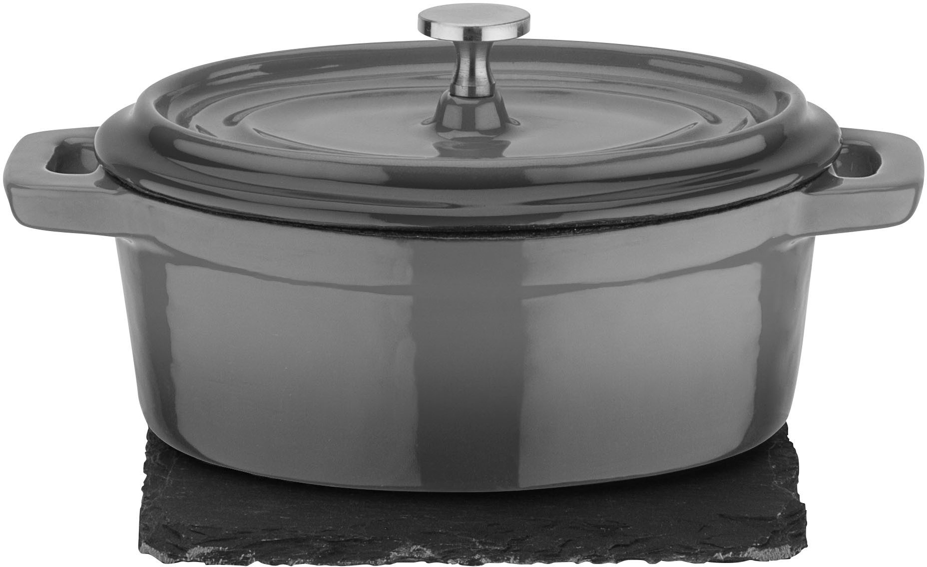 GSW Serviertopf Shadow, oval, Inkl. Schieferplatte, Gusseisen (1-tlg), Induktion, Ø ca. 9,5 cm