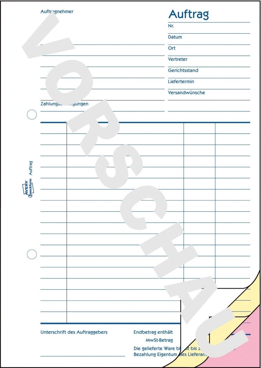 Formularblock Formularbuch Auftrag A5 3x40 Blatt