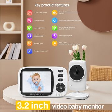 Jioson Babyphone Babyphone mit 3,2" LCD,Nachtsicht,Temperatur, 2-Wege Audio,2x Zoom, Infrarot-Nachtsicht, Temperaturanzeige, Wiegenlied, Zwei-Wege-Audio, Gegensprechfunktion, LCD-Bildschirm, mit Zwei-Wege-Audio, Nachtmodus & Temperaturanzeige