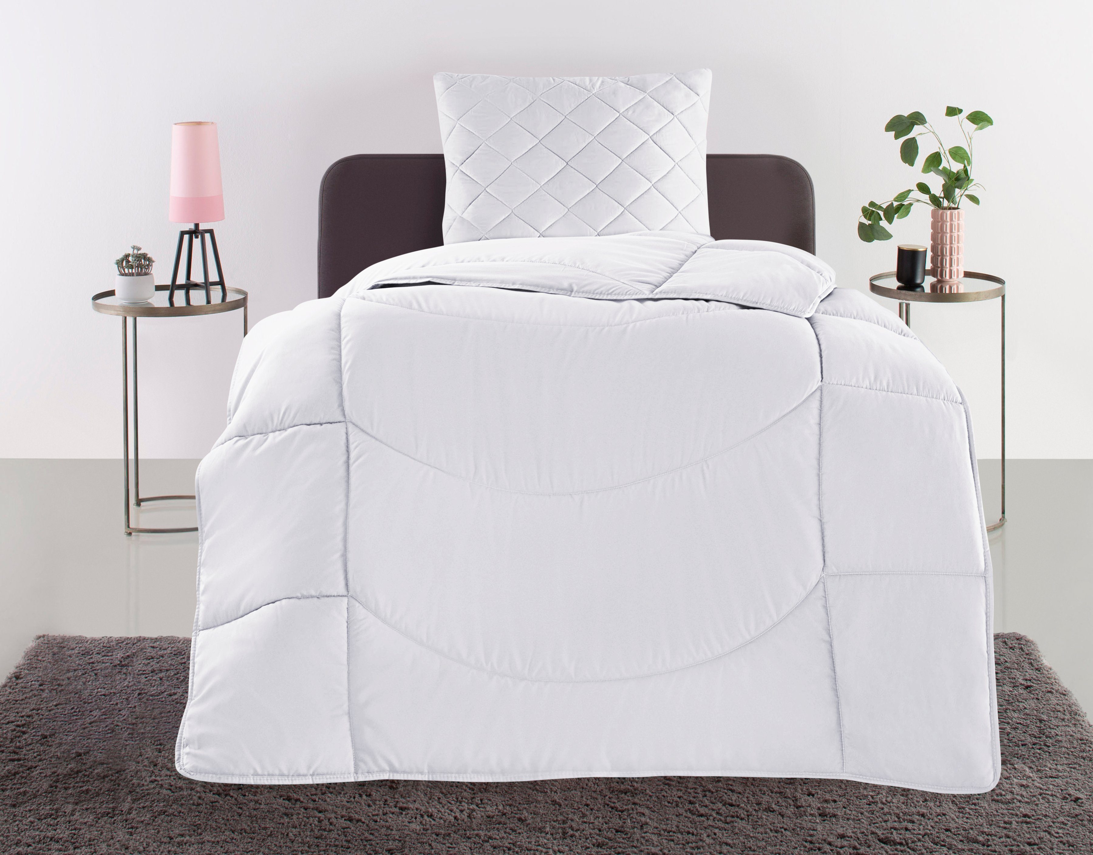 my home Steppbett + Kopfkissen Microlux, Bettdecke 135x200 cm, 155x220 cm, Füllung: Polyester, Bezug: Polyester, Set mit Kissen 40x80 cm, 80x80 cm, Sommer, Herbst, Winter in 4 Farben