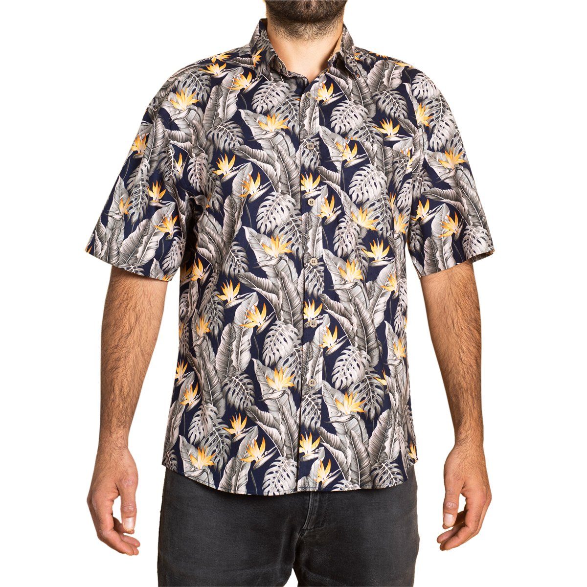 PANASIAM Hawaiihemd Herren Freizeithemd in tropisch buntem Design aus 100 % Baumwolle leichtes Kurzarmhemd für den Sommer bequem und luftig