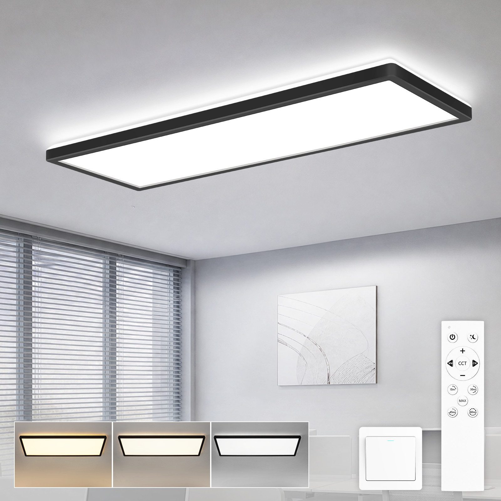 Nettlife LED Panel Schwarz/weiß 58x20 cm RGB dimmbar Deckenpanel Bürolampe 22W, LED fest integriert, Warmweiß Neutralweiß Kaltweiß, für Werkstatt, Flur, Küche, Wohnzimmer