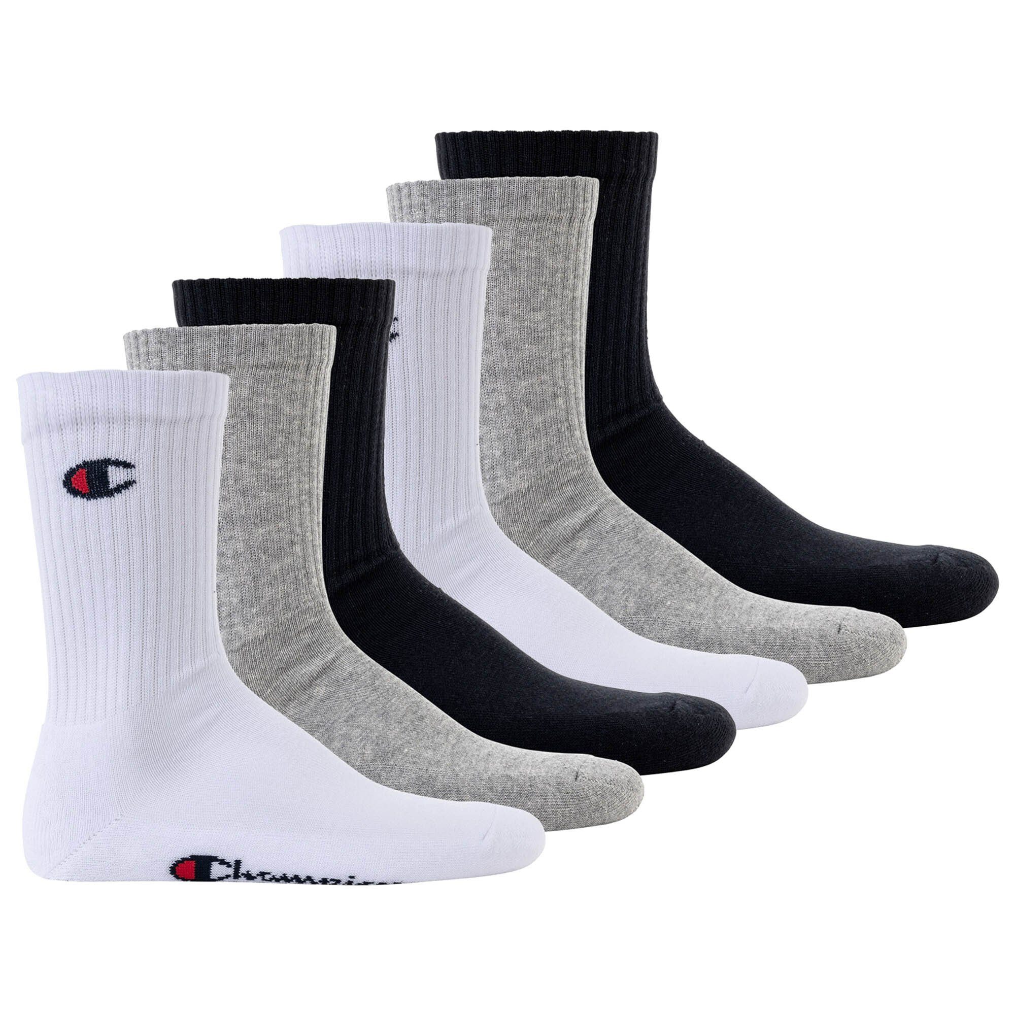 Champion Sportsocken Unisex Socken, 6 Paar - Crew Socken Basic Schwarz/Weiß/Grau