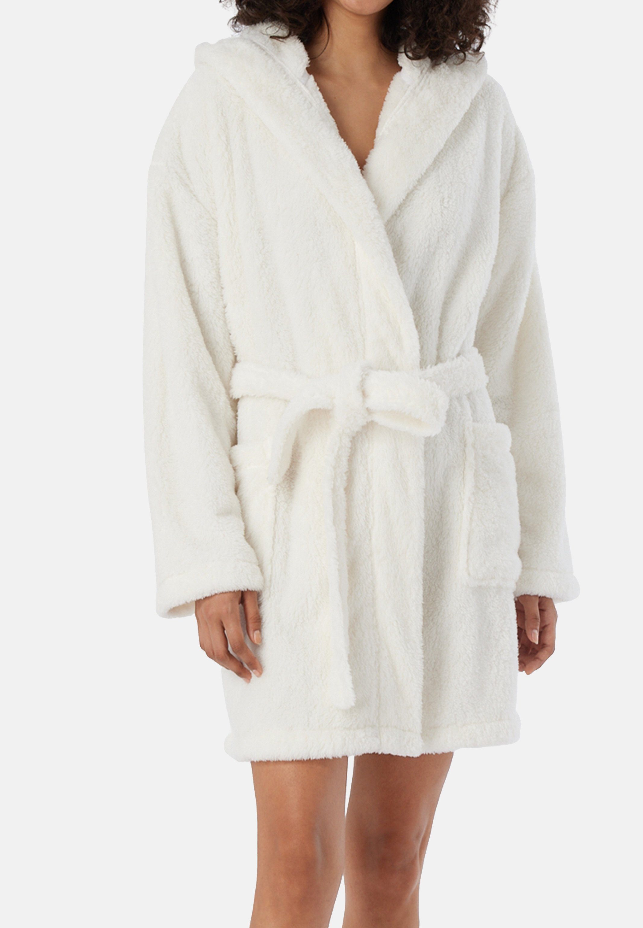 Länge Fleece, - cm White Teddy Off 90 Synthetik, Comfort mit Bademantel Fit Bademantel Schiesser