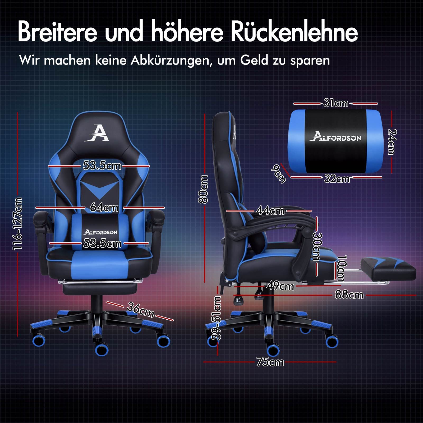 ALFORDSON Gaming-Stuhl Bürostuhl, Computersitz aus PU-Leder, günstig online kaufen