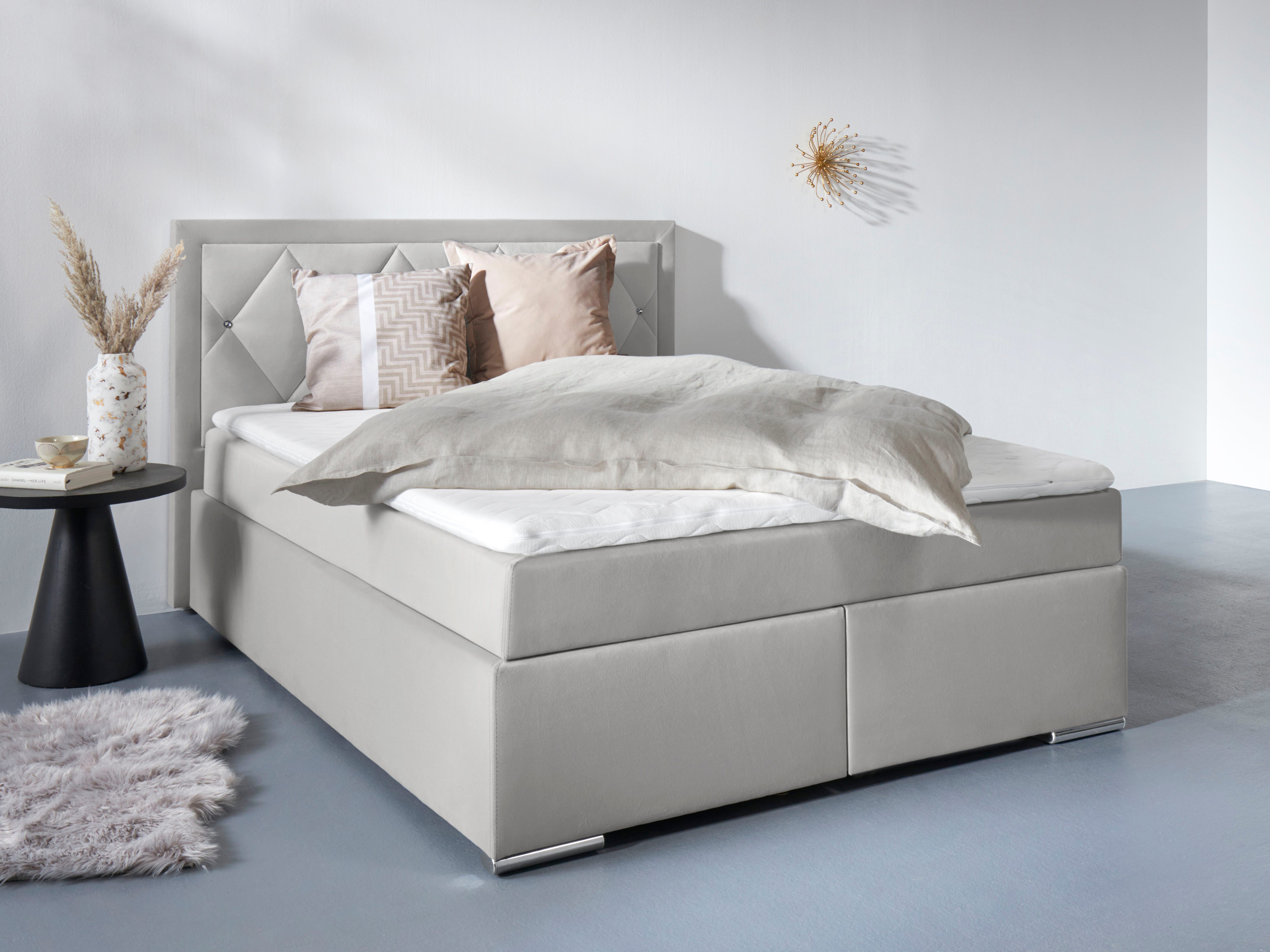 Home affaire Boxbett ALFIE, Polsterbett wahlweise mit Bettkasten, Samtvelours-Bezug (mit PUR-Schaumtopper (H2), Kaltschaumtopper (H3) oder Viscotopper (H4), mit Bonnell-oder Taschenfederkernmatratze H2,H3, H4, 120/140/180x200cm
