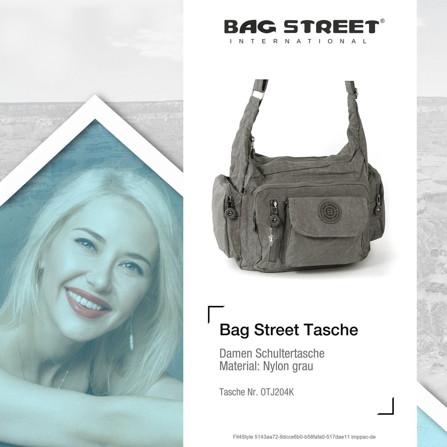 BAG STREET Schultertasche Bag Street 22cm ca. grau 30cm Schultertasche Damenhandtasche (Schultertasche), Nylon, x Schultertasche ca