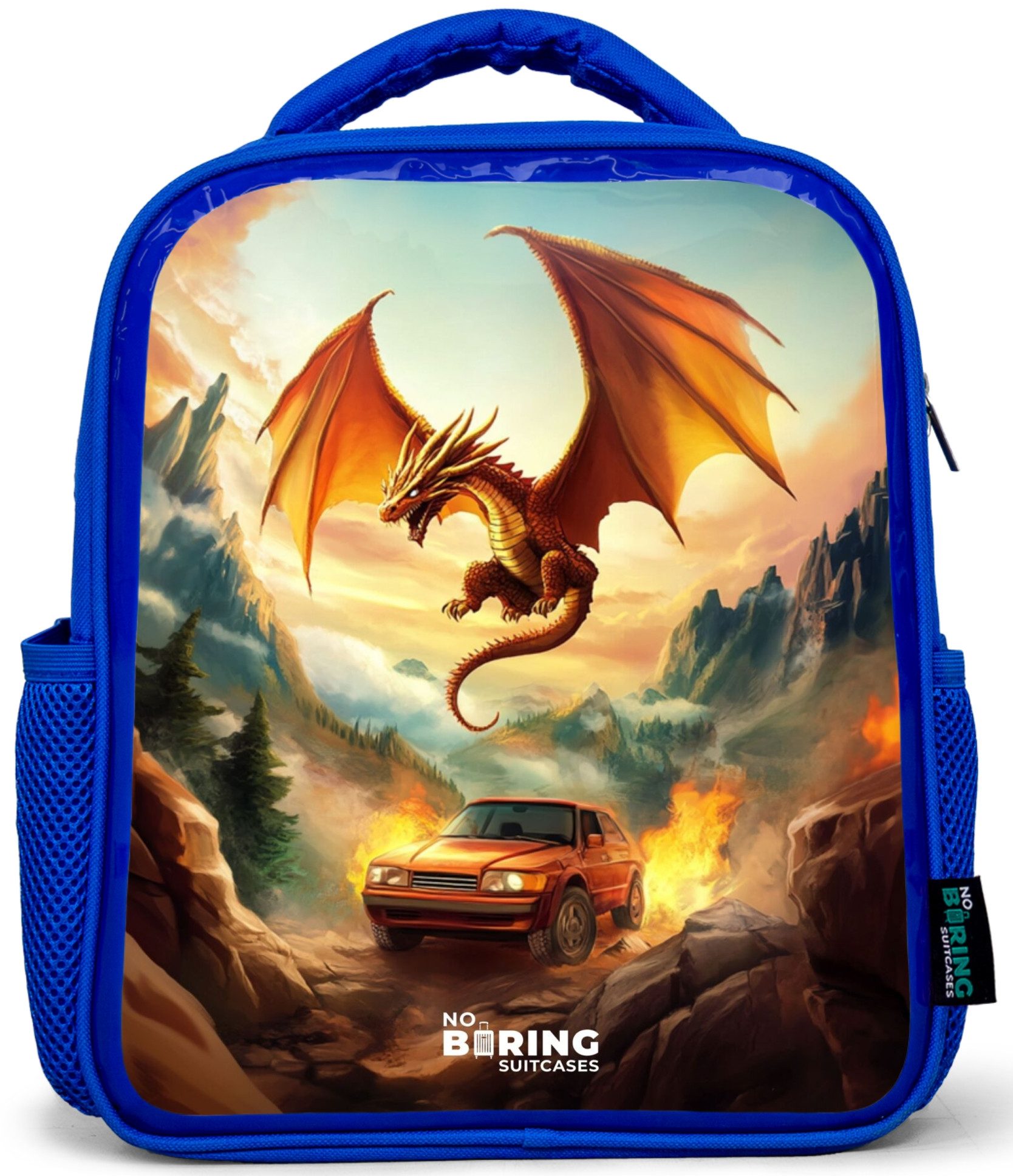 Rucksack Blau - Fliegender Drache über feuriger Bergstraße