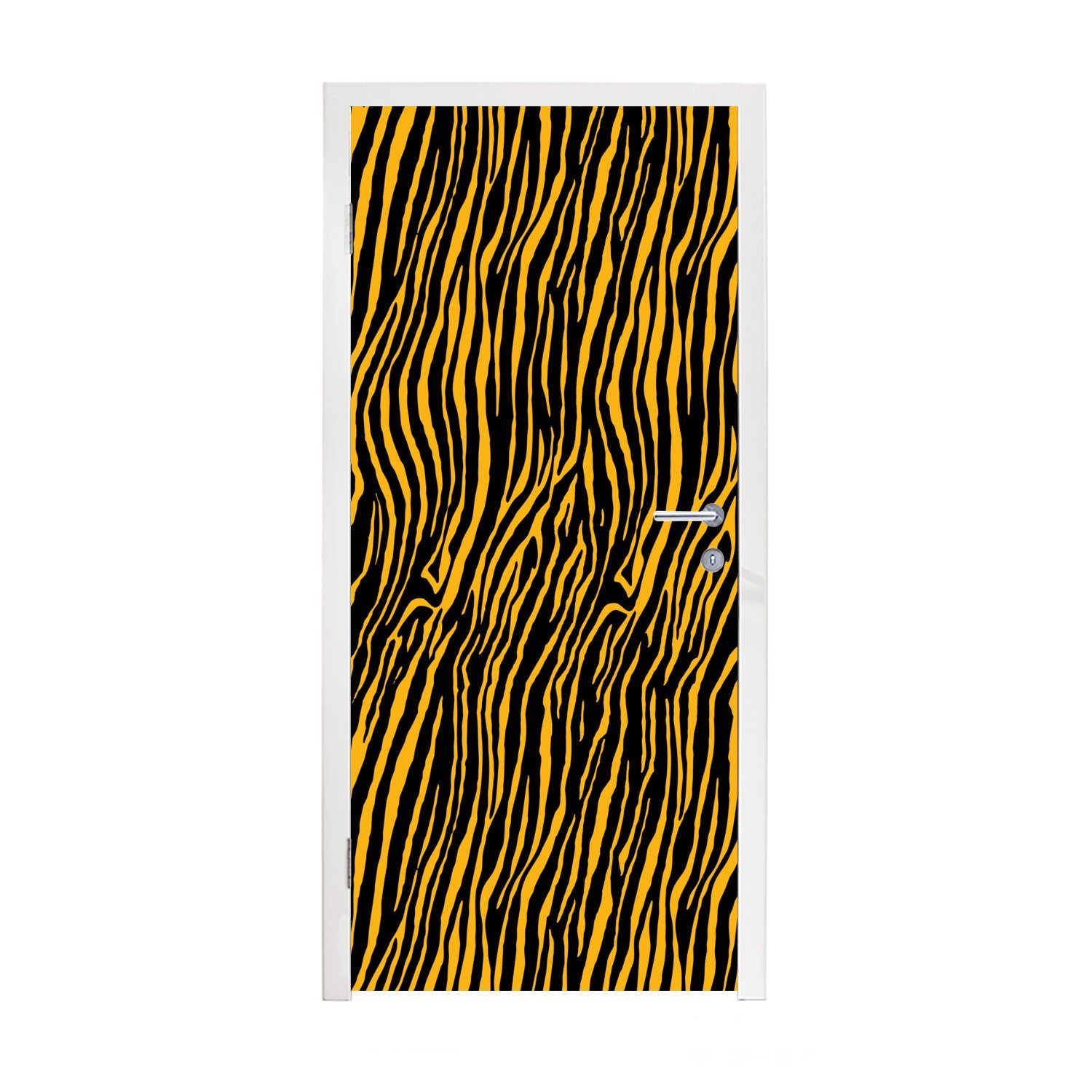 - Tür, bedruckt, Tigerdruck St), MuchoWow - Türtapete Schwarz 75x205 Orange, Fototapete (1 Türaufkleber, für cm Matt,
