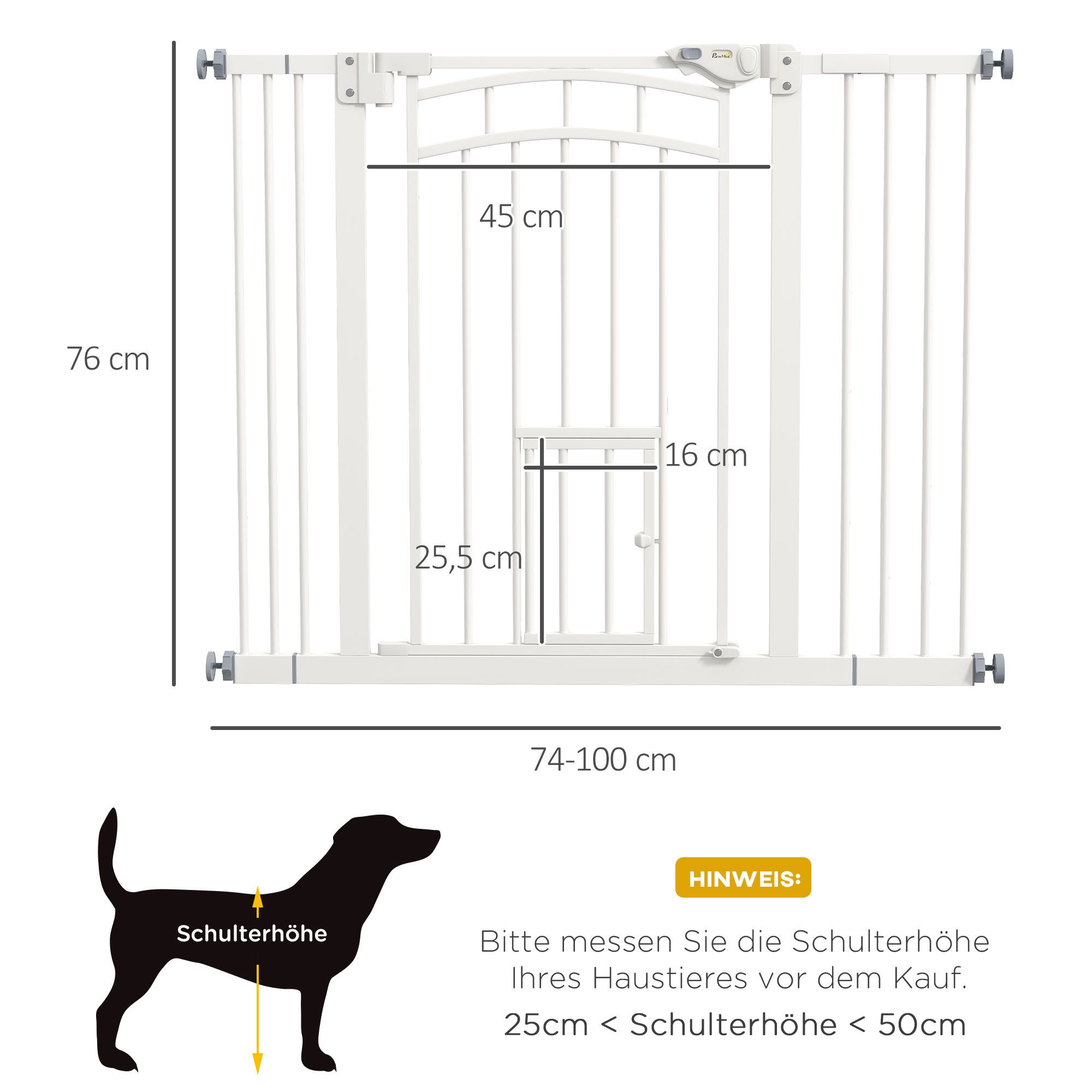 PawHut Hundegitter Treppenschutzgitter mit 7/14 cm Verlängerung Türgitter Stahl (Türschutzgitter, 1 St., Kaminschutzgitter), mit Katzenklappe, ohne Bohren, Absp – Bild 3 von 5