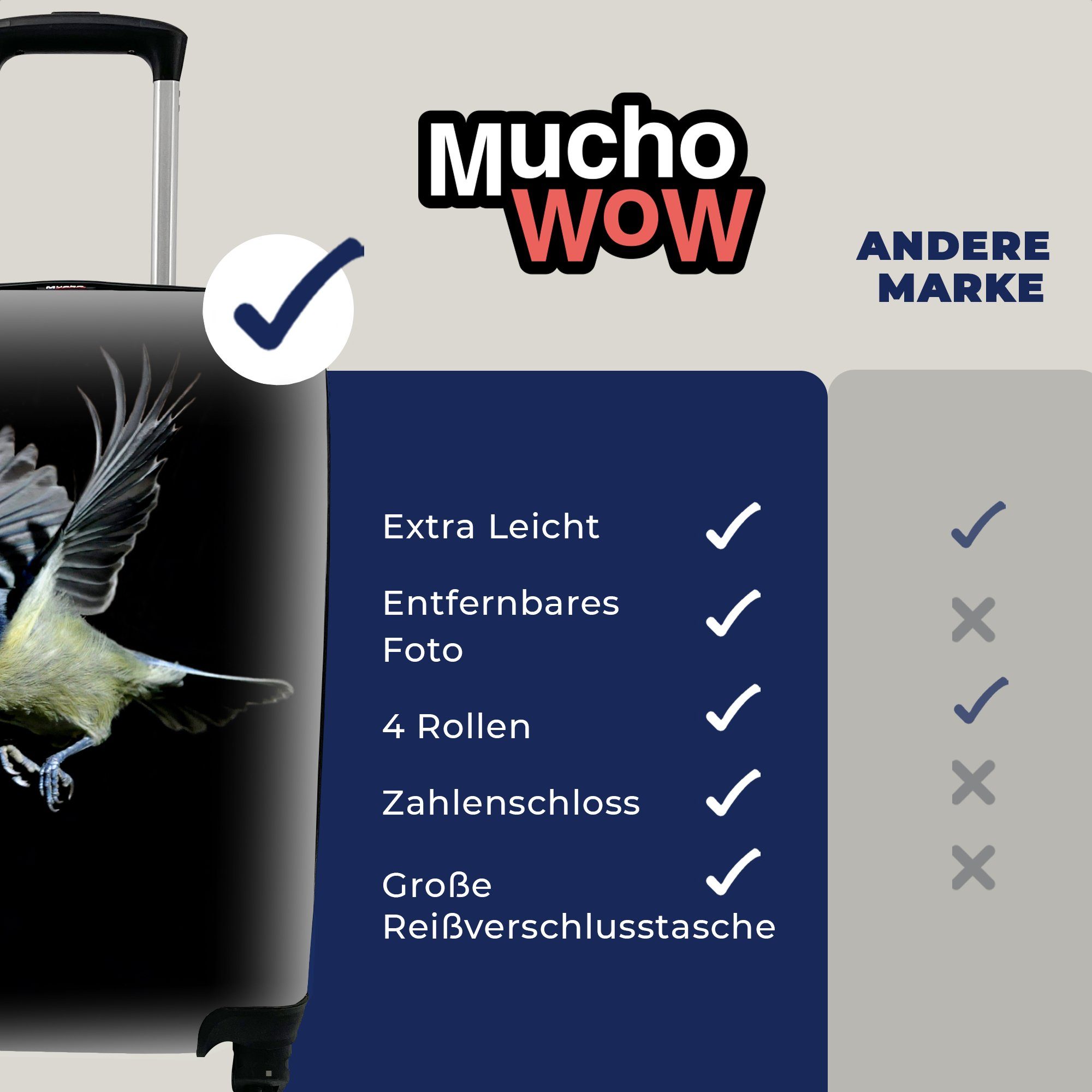- 4 Reisekoffer Vögel Schwarz, rollen, für MuchoWow Handgepäck Rollen, Trolley, Federn - Ferien, Reisetasche mit Handgepäckkoffer