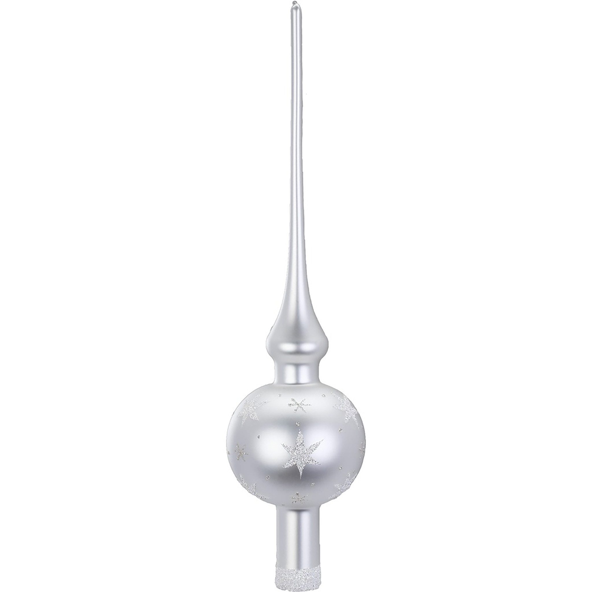 INGE-GLAS® Christbaumspitze, Christbaumspitze mit Sternen und Schneeflocken Glas 30cm weiß, 1 Stück