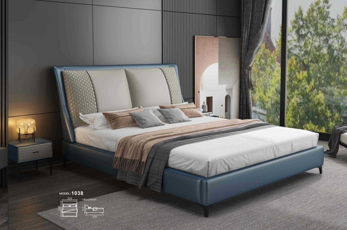 Textil Bett, Luxus Polster JVmoebel Betten Hotel Schlafzimmer Designer Leder Bett