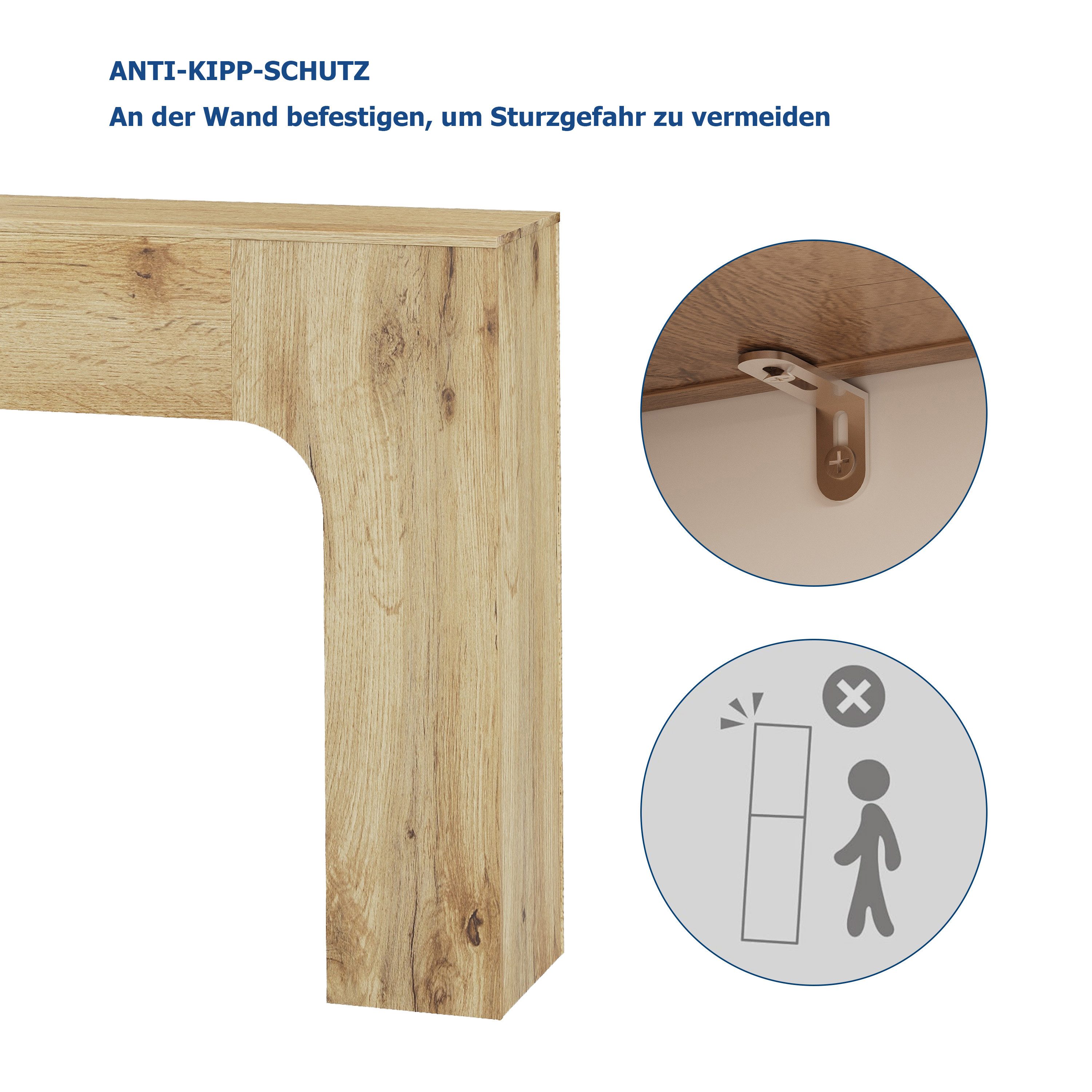GarveeMore Konsolentisch 120/160cm Flurtisch Sofatisch, MDF-Material und Kippsicherung – Bild 5 von 5