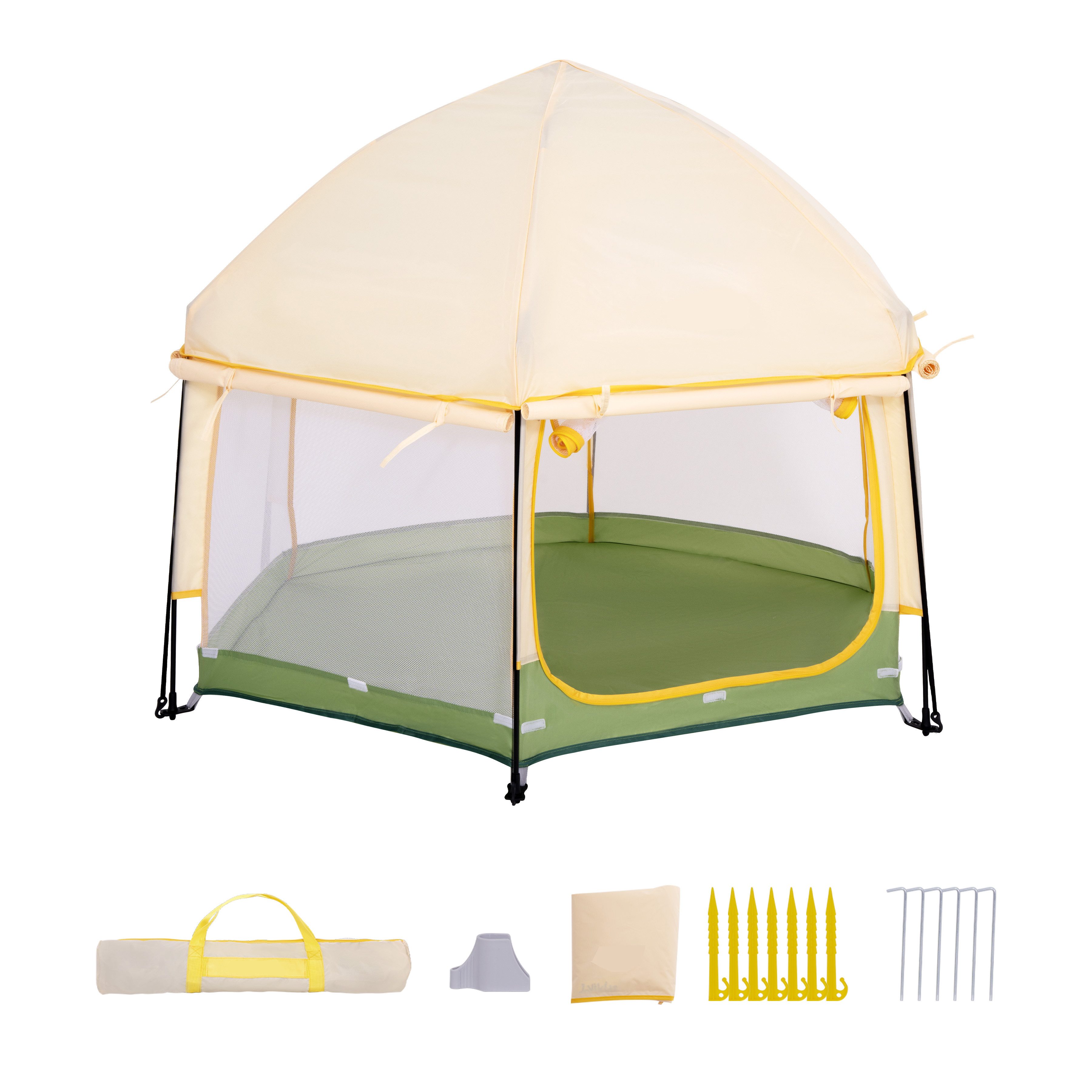 FANNOU Spielzelt Pop-up Zelt Kinder Outdoor mit Baldachin, 150,11 x 104,9 cm(BxH) Großer 6 Eckig Playpen mit Tragetasche für Haus, Garten, Strand