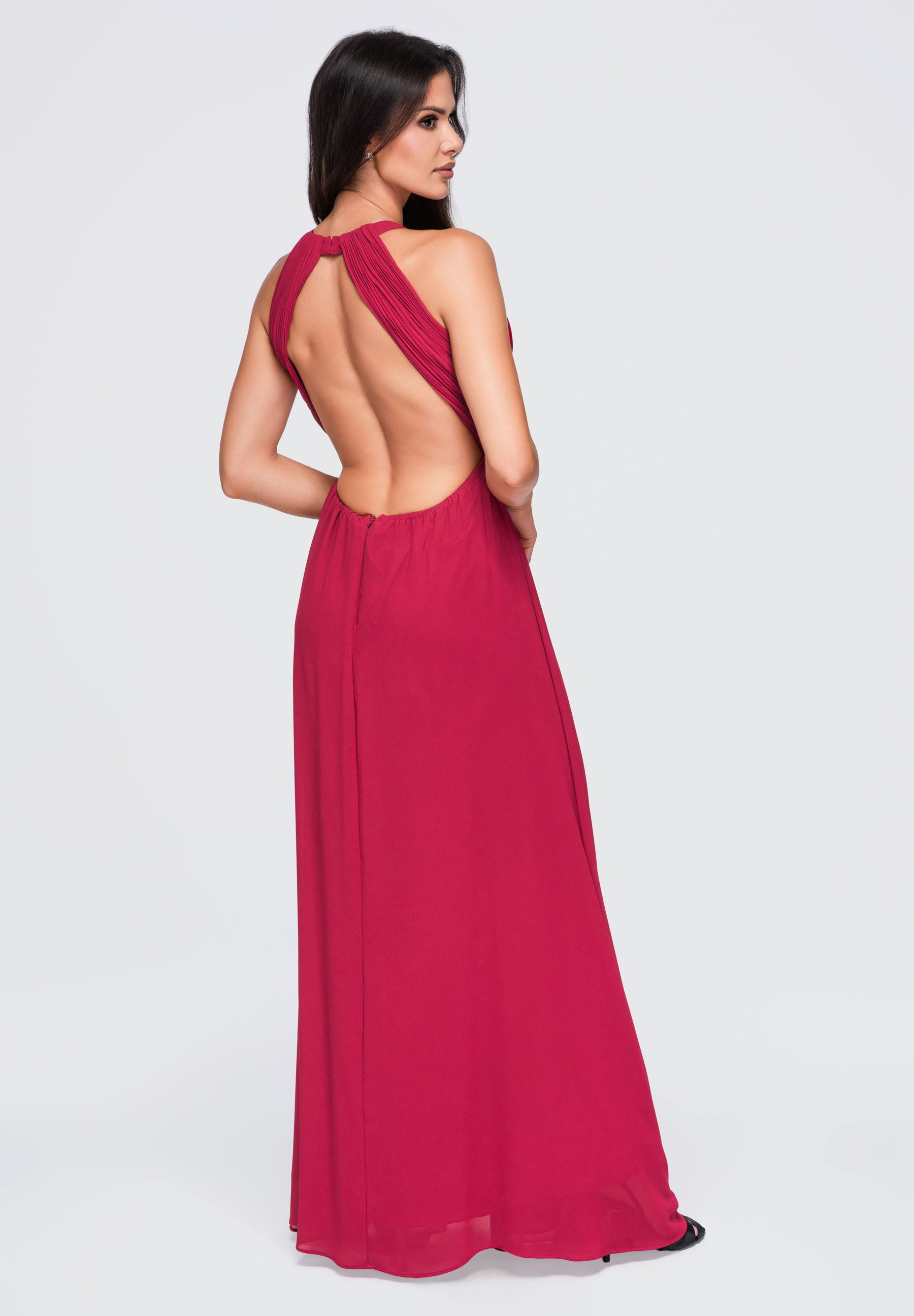 OMBRE Abendkleid Damen Abendkleid maxi mit flared Schnitt Bordeaux L (kein Set, 1-tlg) voll gefüttert