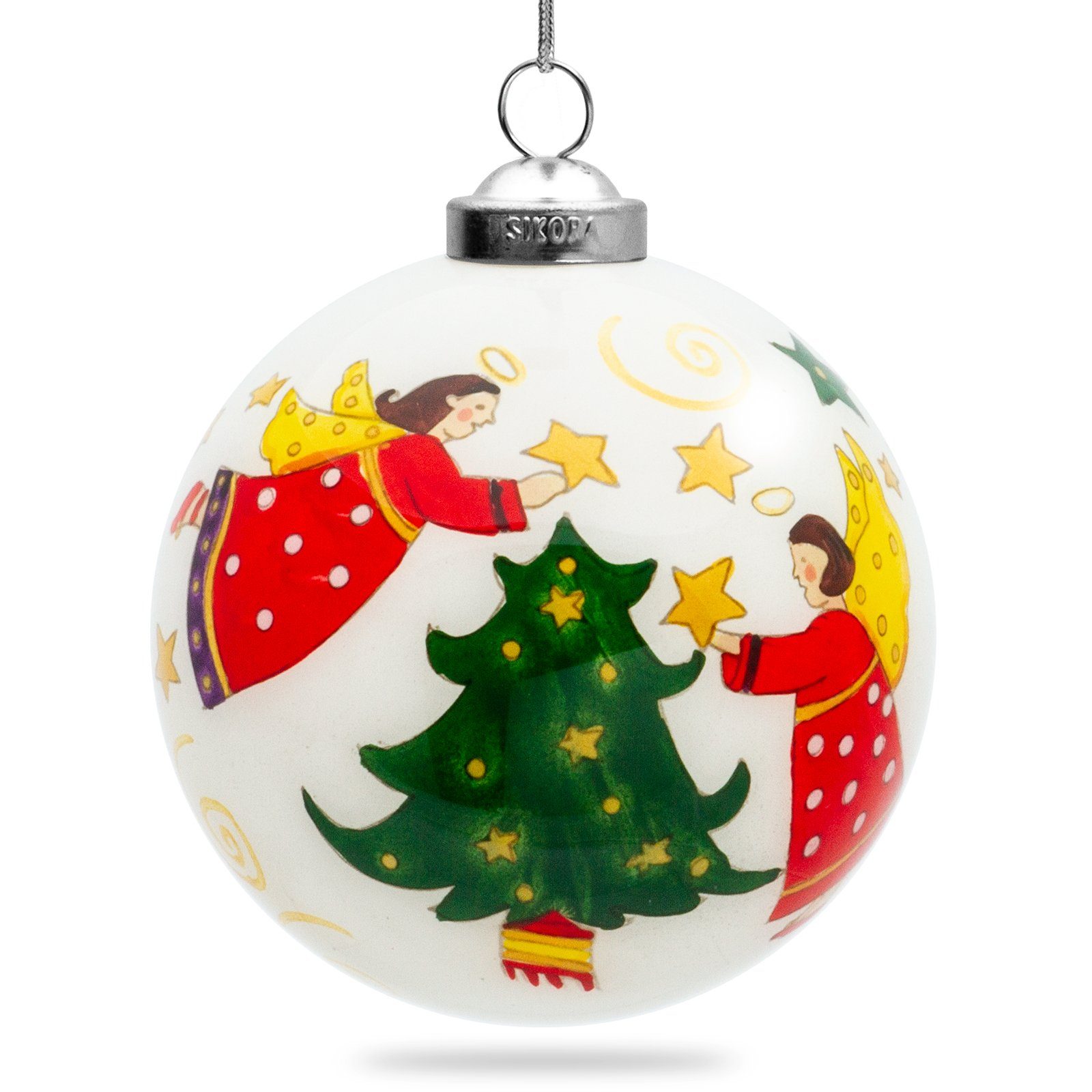 Weihnachtsbaum Glaskugel 7,5 Christbaumschmuck Weihnachtskugel D: SIKORA K08-24 SIKORA am cm Engel Innenglasmalerei