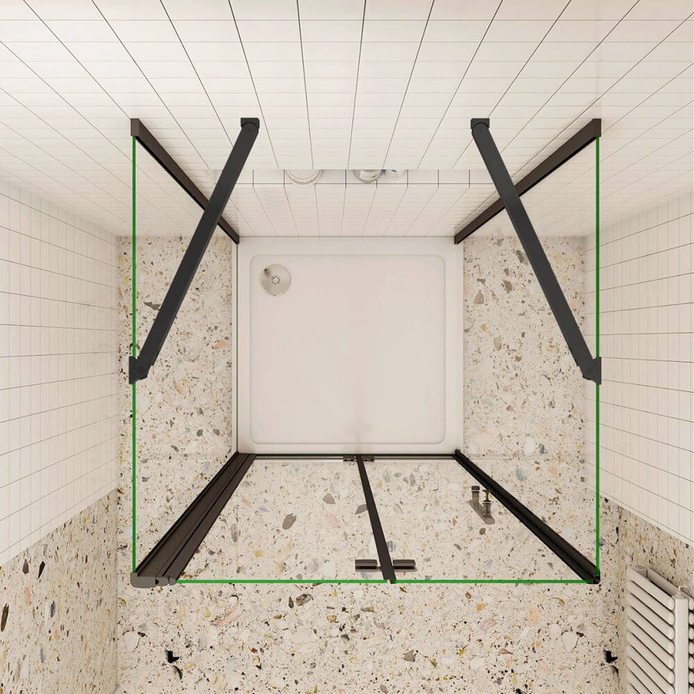 Duschspa Complete Shower Enclosure 195cm Black U-Shape Shower Enclosure Shower Door Folding Door Hinged Door, WxD: 120x90 cm, Single Tempered Safety Glass, Safety Glass, Set, Suitable for Floor-Level Installation