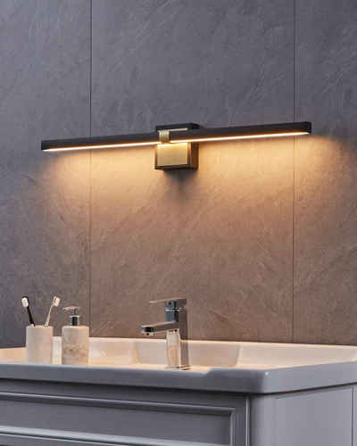 EGLO Wandleuchte PEGUERA, LED fest integriert, Warmweiß, Spiegelleuchte, Badezimmer, Metall, Schwarz und Messing, IP44, 80 cm