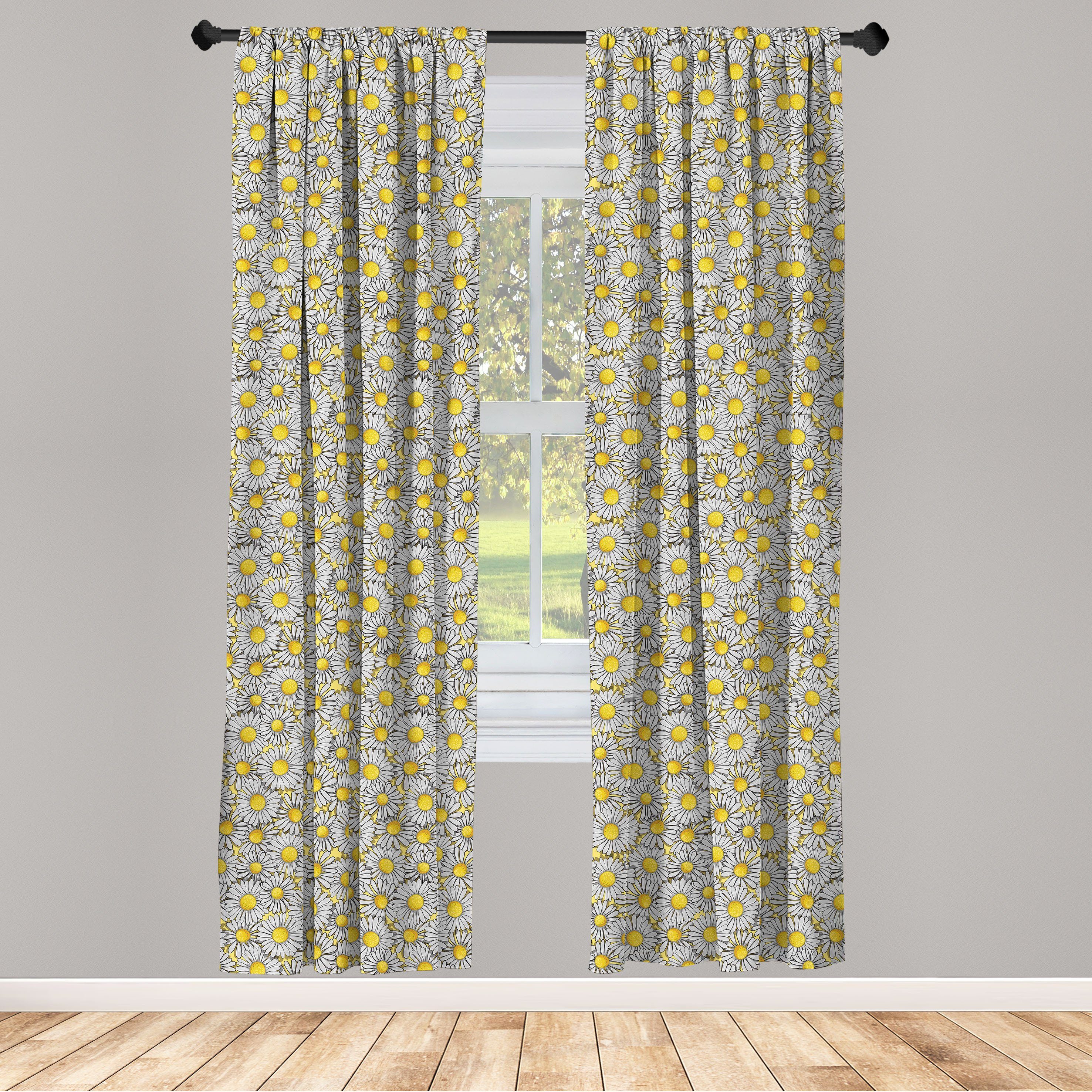 Gardine Vorhang für Wohnzimmer Schlafzimmer Dekor, Abakuhaus, Microfaser, Gänseblümchen Überlappten Blütenblätter drucken | Fertiggardinen
