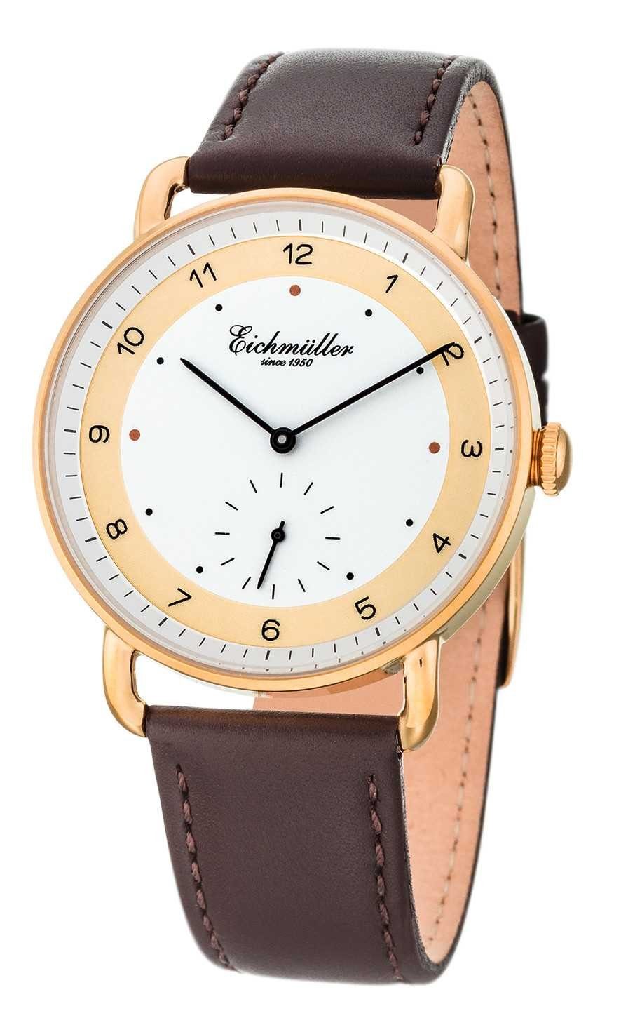 Eichmüller Quarzuhr Herrenuhr Slim Gehäuse Goldfarben Lederband Braun 40 mm – Elegante 3035-03, Armbanduhr für Herren im stilvollen Design