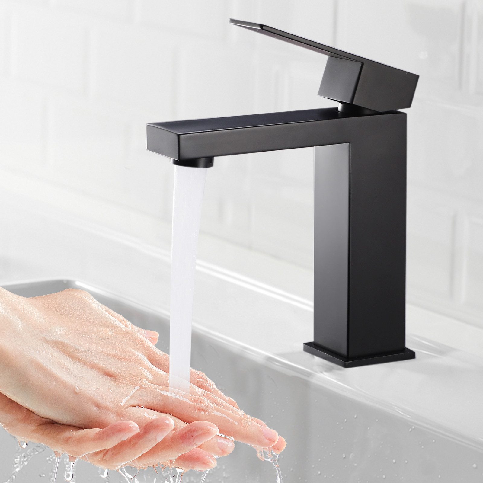 WOOHSE Waschtischarmatur Quadratischer Waschtischhahn Schwarze Wasserhahn günstig online kaufen