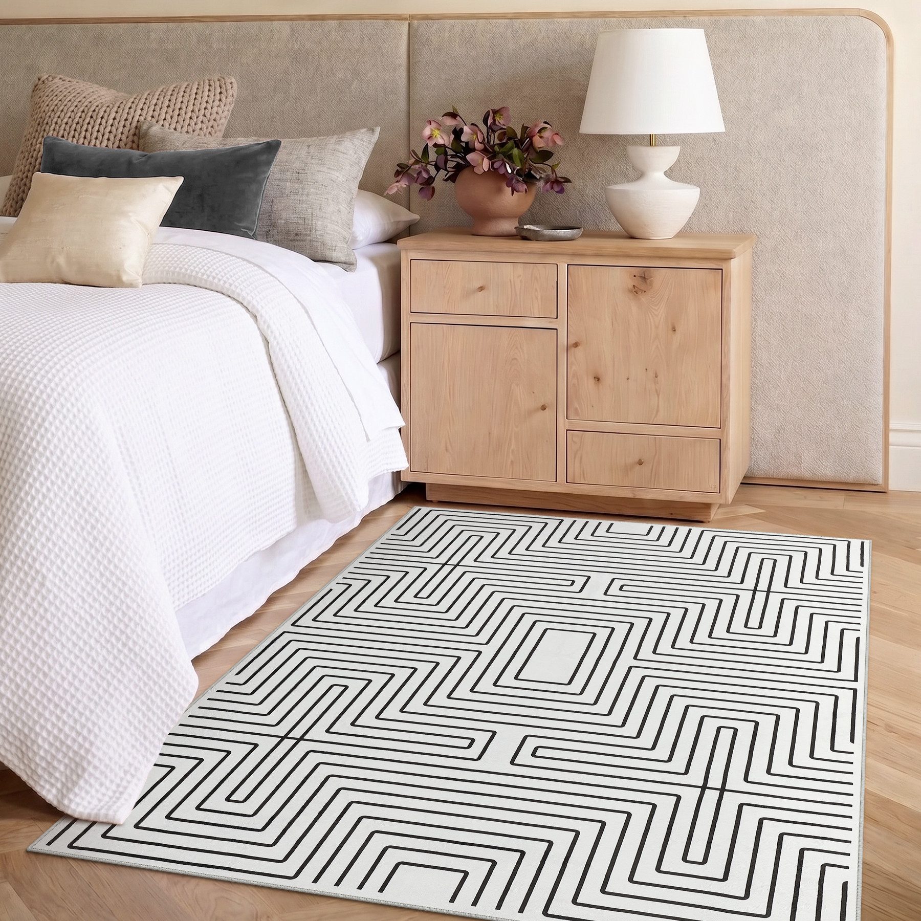 Tribesigns Teppich Geometrischer Kurzflor Teppich, Anti-Rutsch Unterseite, für Wohnzimmer, 160 x 230 cm Wohnzimmerteppich waschbar bis 30°C, mit Streifen-Design